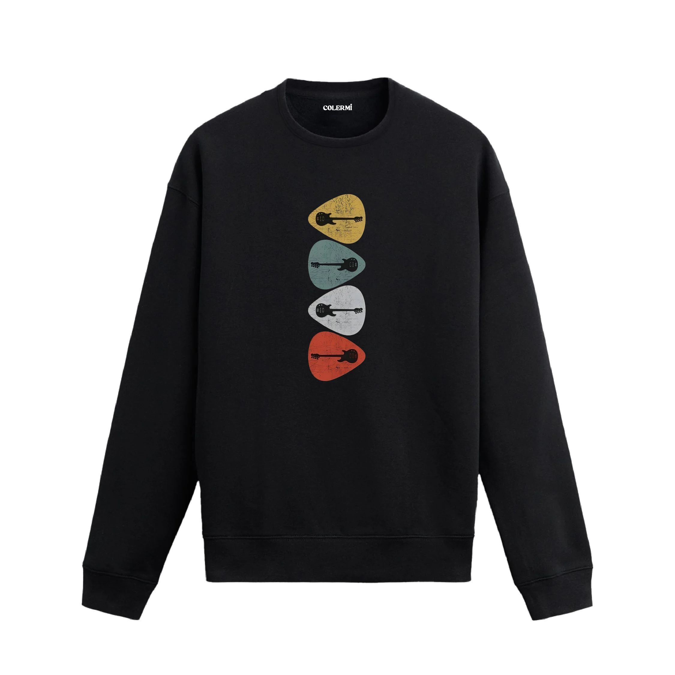 Gitar Penası Tasarımlı Sanatsal Baskılı Sweatshirt