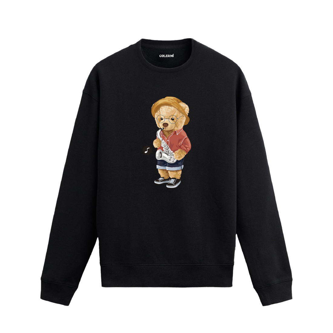 Saksafon Çalan Ayıcık Baskılı Sweatshirt