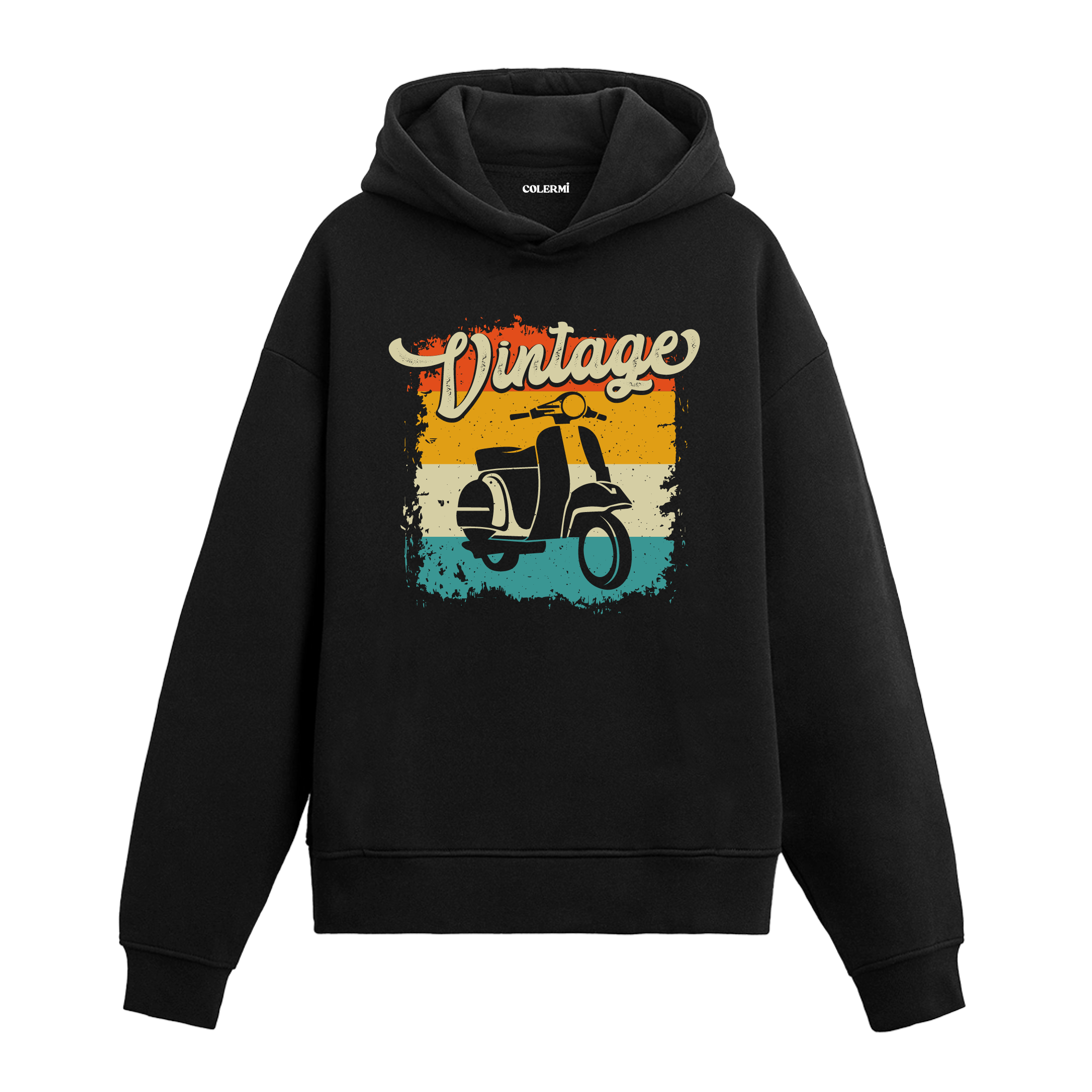 Vintage Scooter Graphic Hoodie – Retro Freedom, Timeless Style