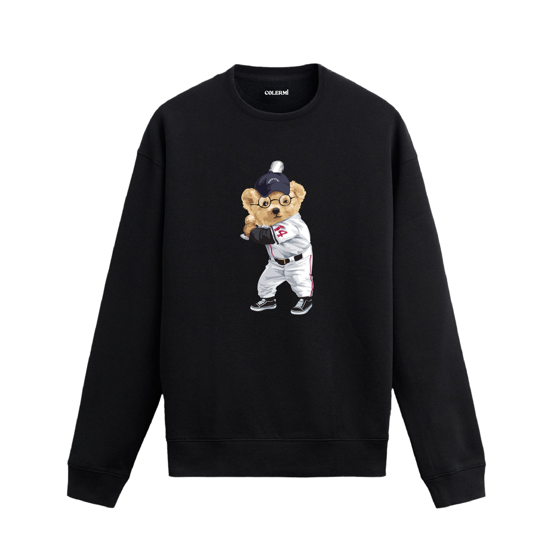 Beyzbol Oyuncusu Ayıcık Baskılı Sweatshirt