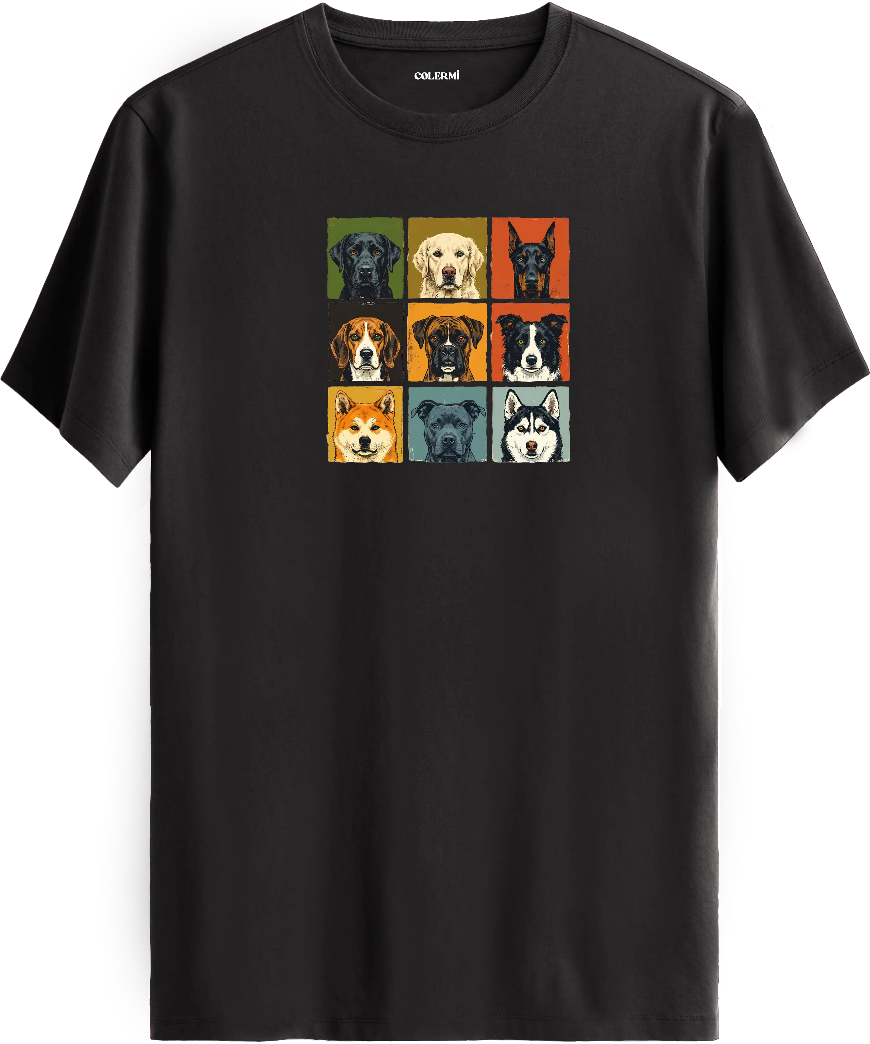 Retro Köpek Kolaj Tasarım Tişört