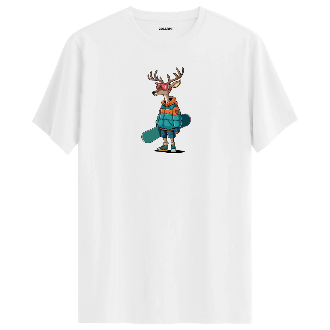 Snowboarding Deer Crew Neck T-Shirt