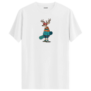 Snowboarding Deer Crew Neck T-Shirt