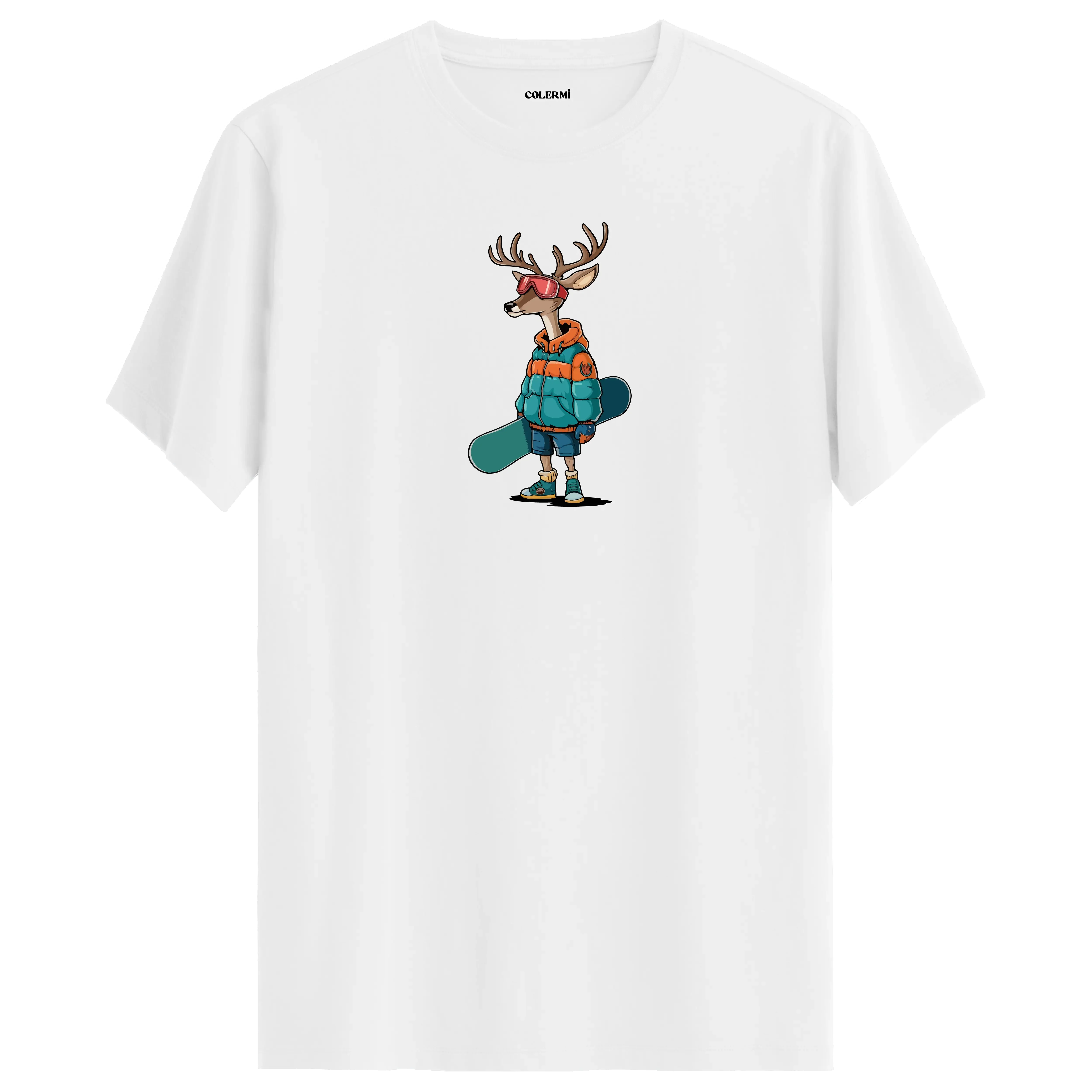 Snowboarding Deer Crew Neck T-Shirt