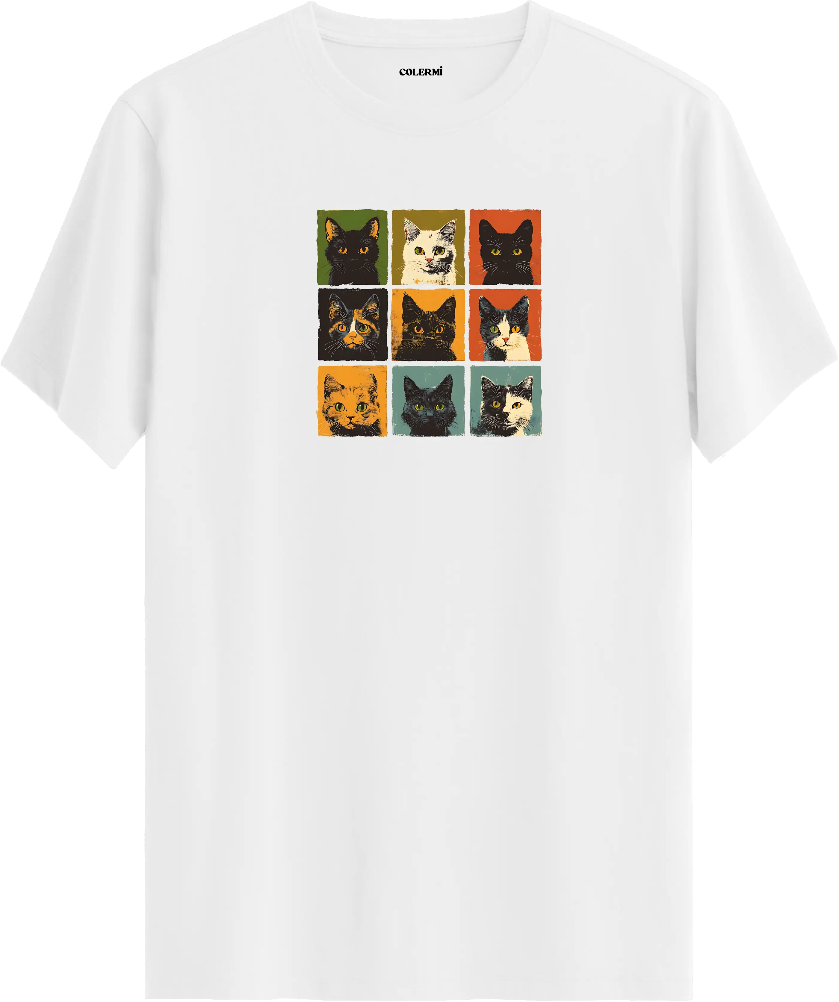 Retro Kedi Kolaj Tasarım Tişört