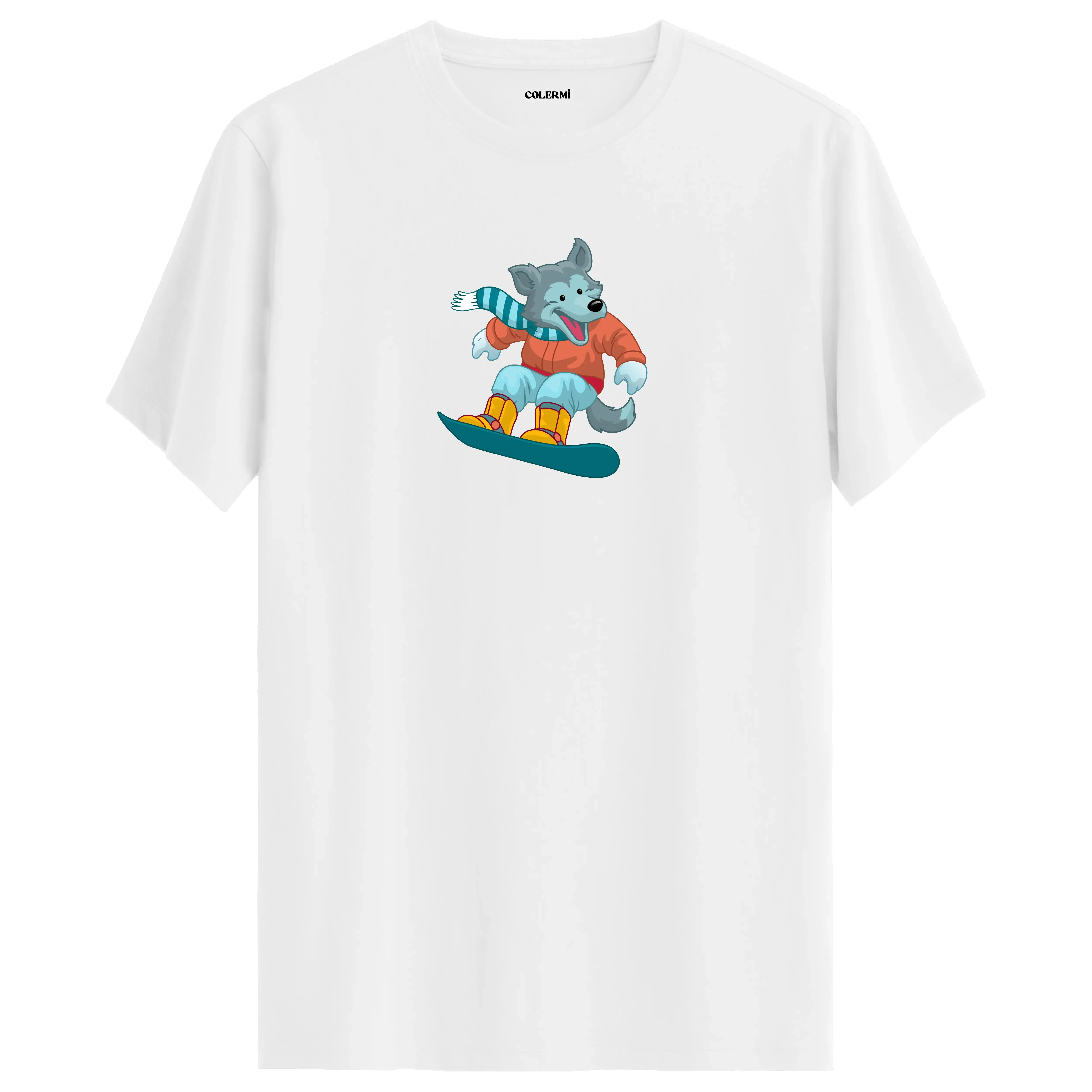 Snowboarding Wolf Crew Neck T-Shirt
