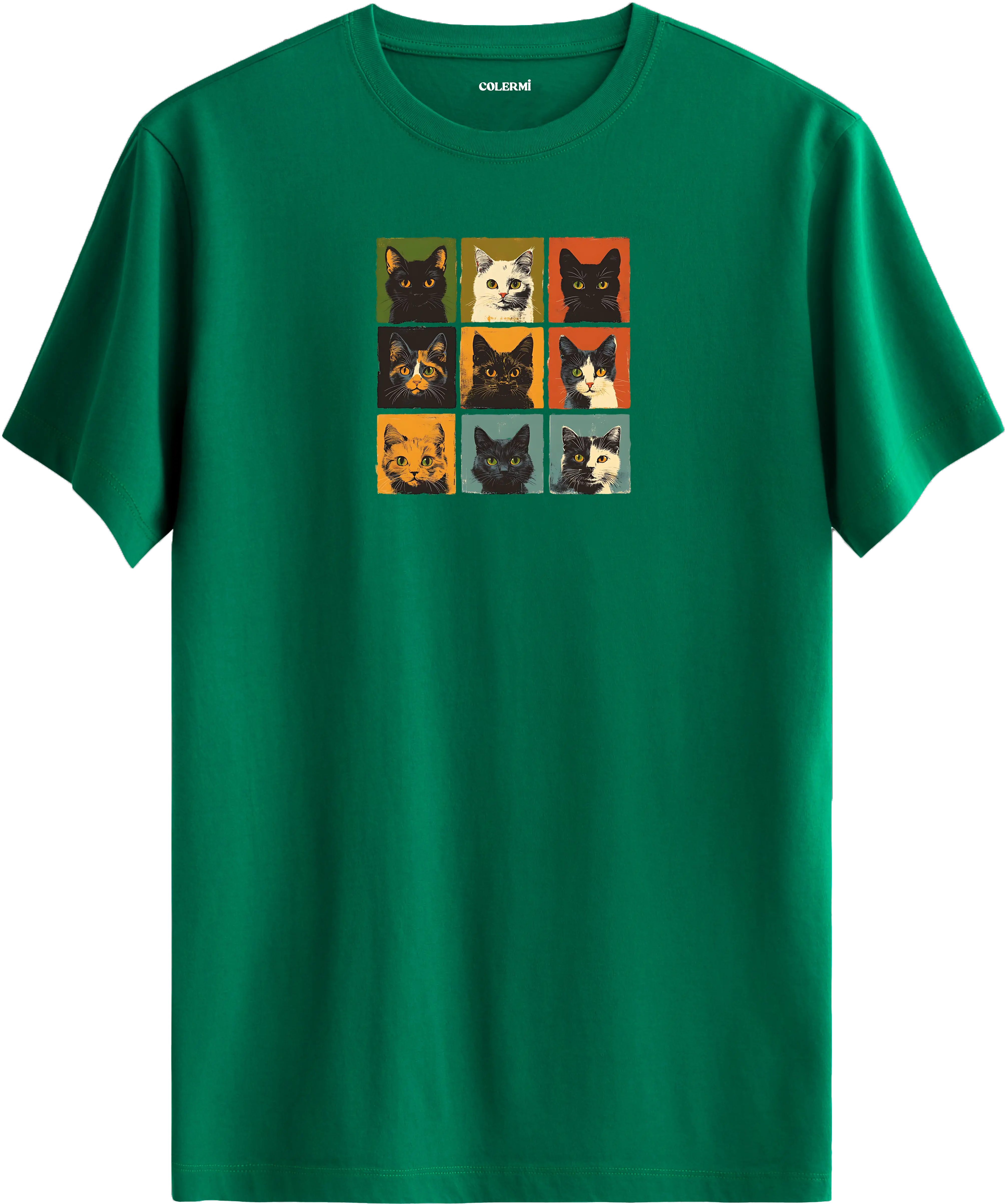 Retro Kedi Kolaj Tasarım Tişört