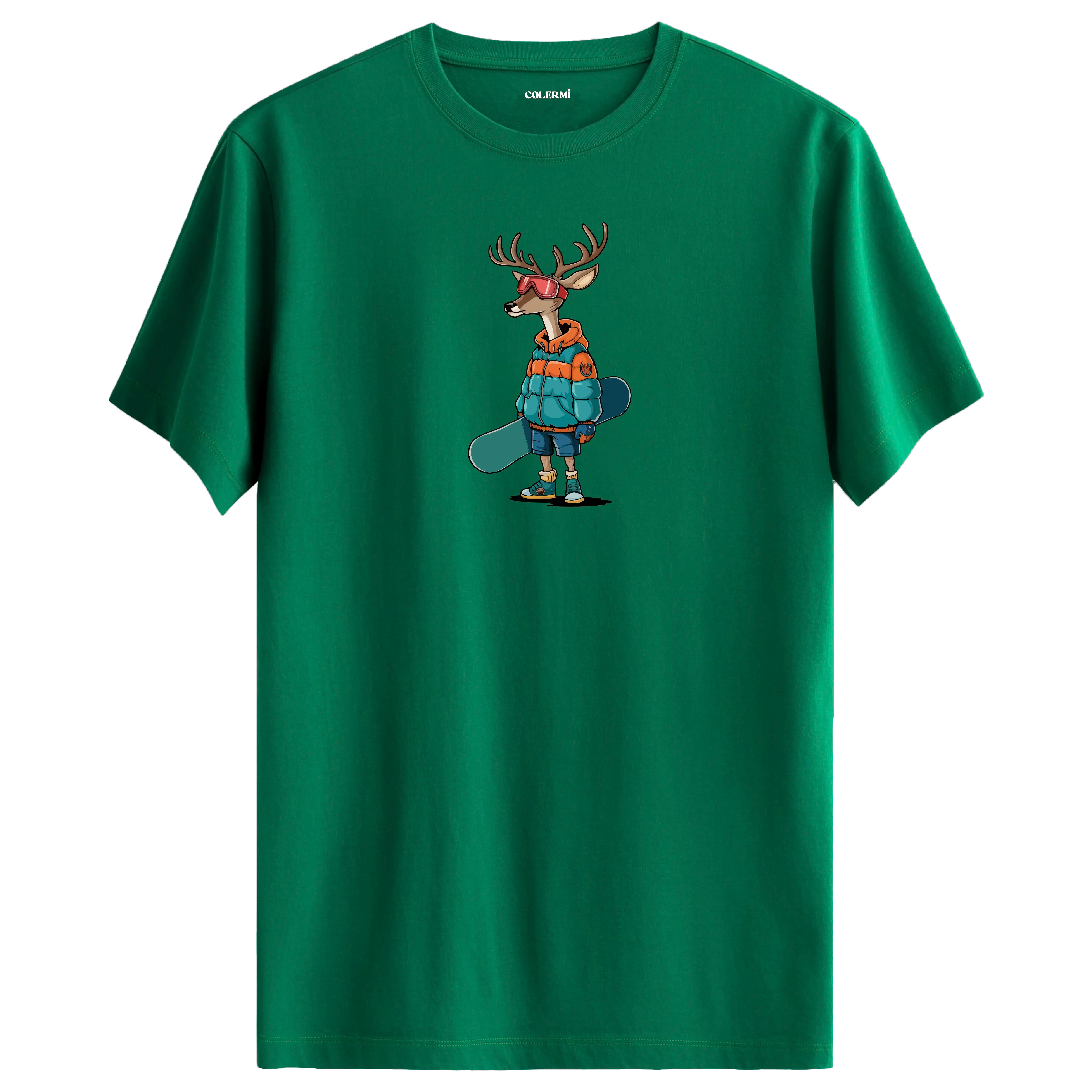 Snowboarding Deer Crew Neck T-Shirt