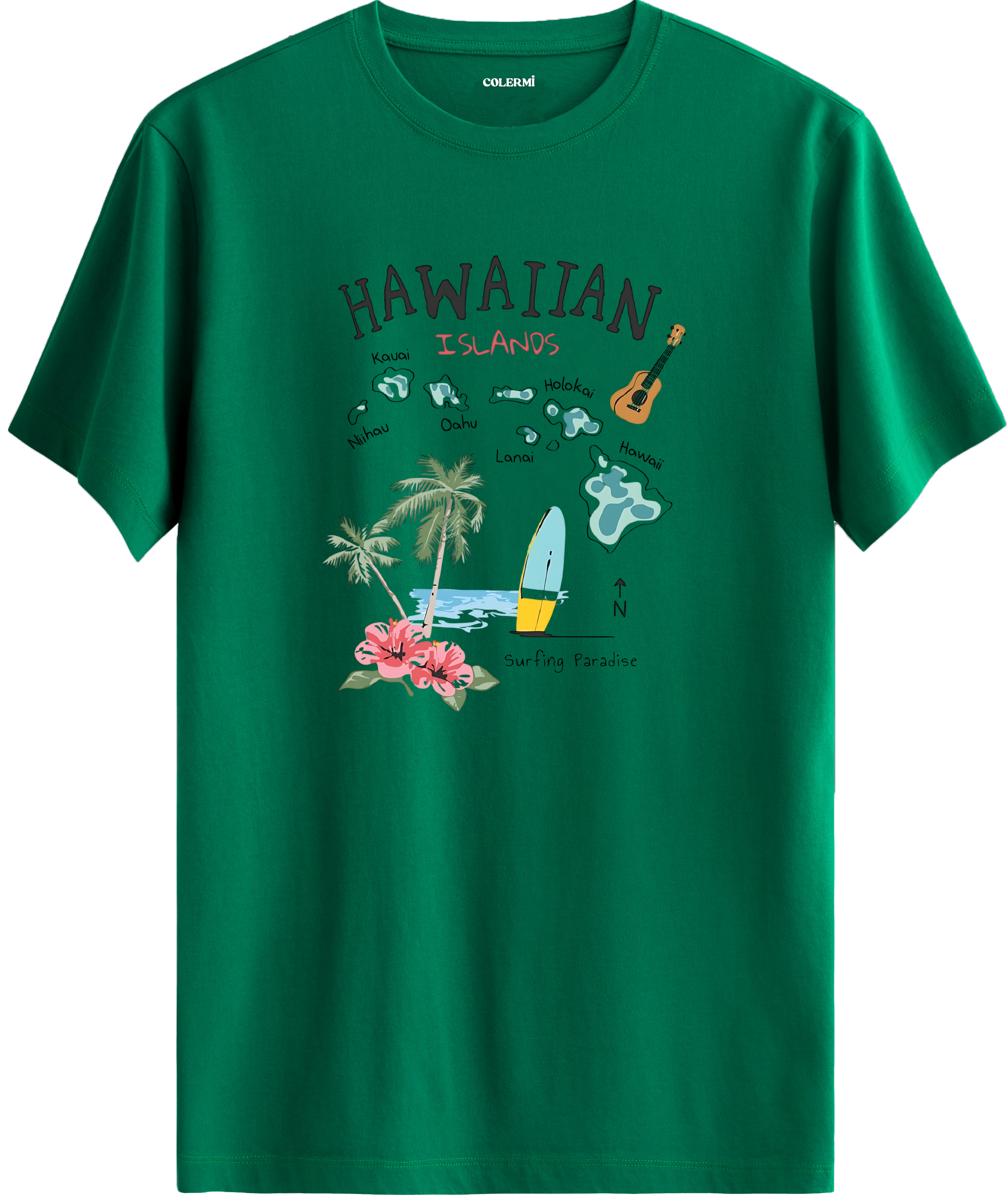 Hawaiian Islands Baskılı Regular Tişört