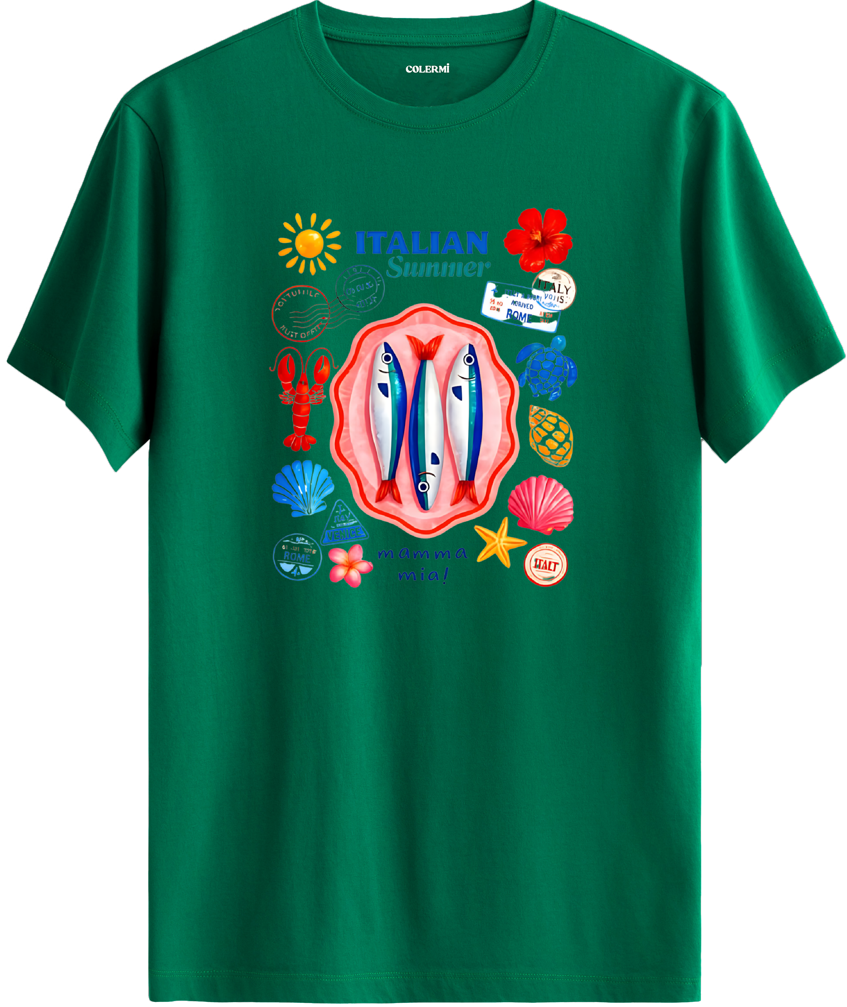 Italian Summer Deniz Kolaj Baskılı Regular Tişört