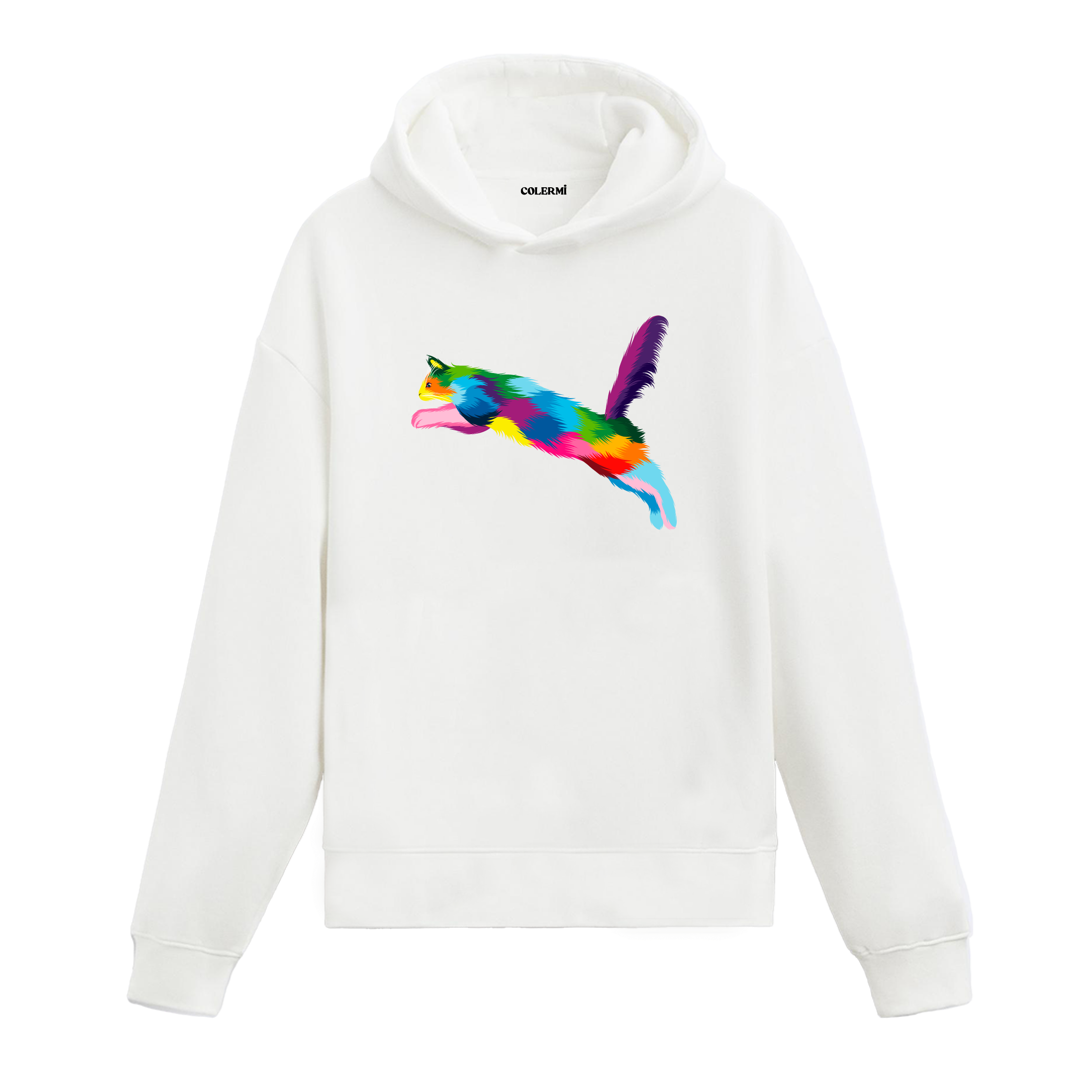 Luna – Zıplayan Renkli Kedi Baskılı Hoodie