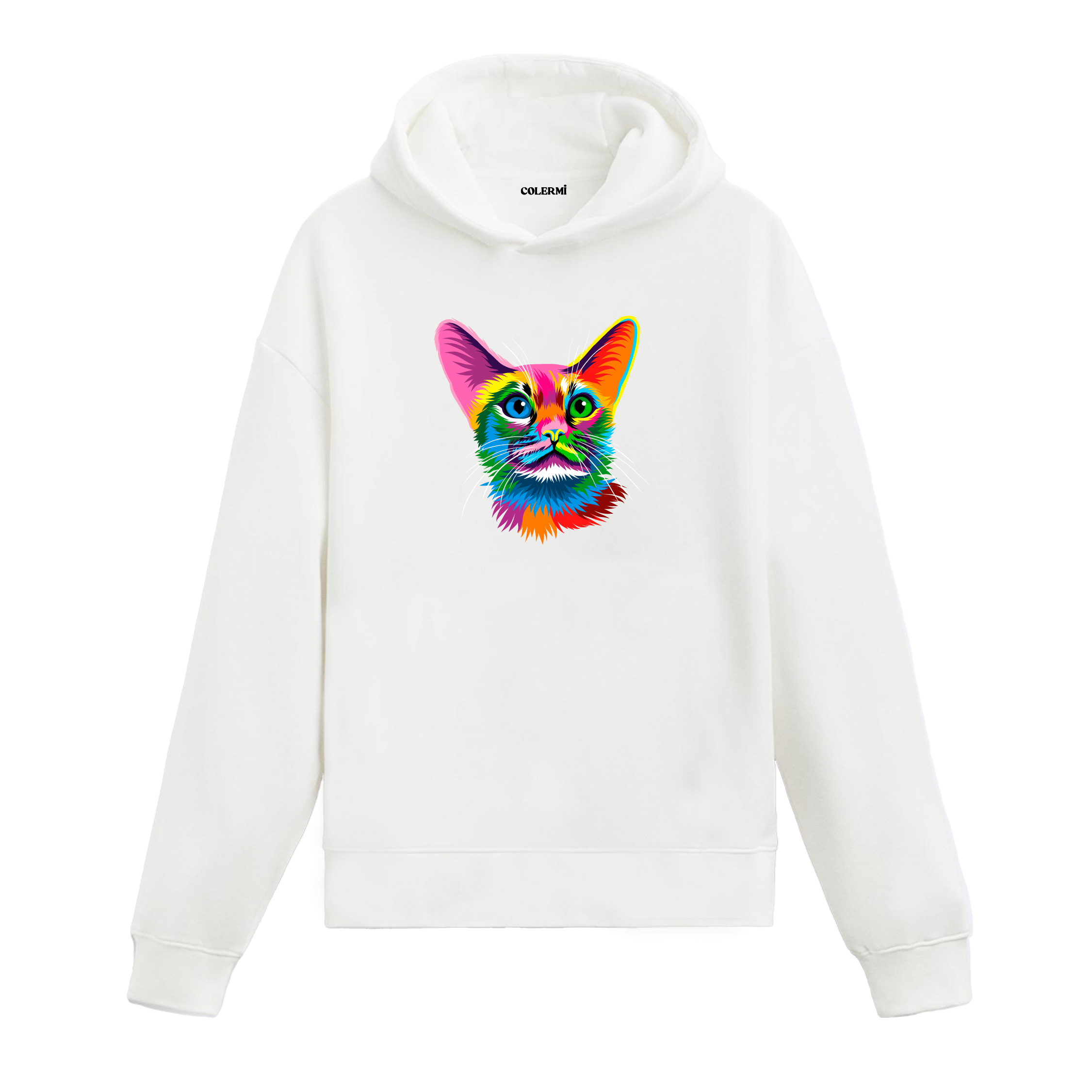 Pixie - Renkli Kedi Baskılı Hoodie