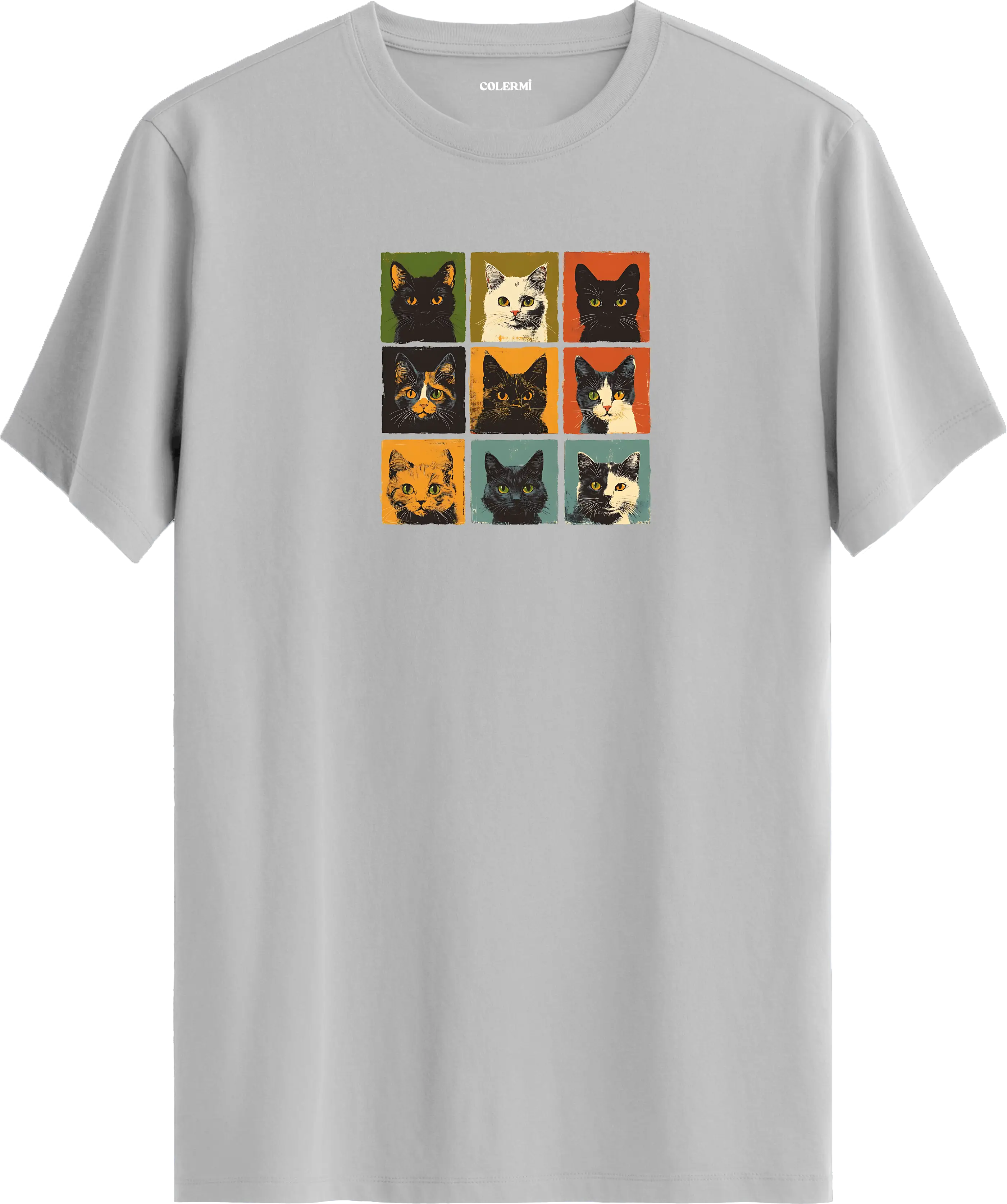 Retro Kedi Kolaj Tasarım Tişört