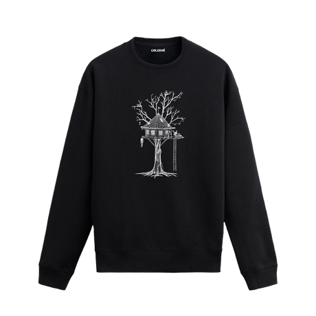 Detaylı ağaç ev, geyik, kuşlar ve fener figürlü Colermi sweatshirt.