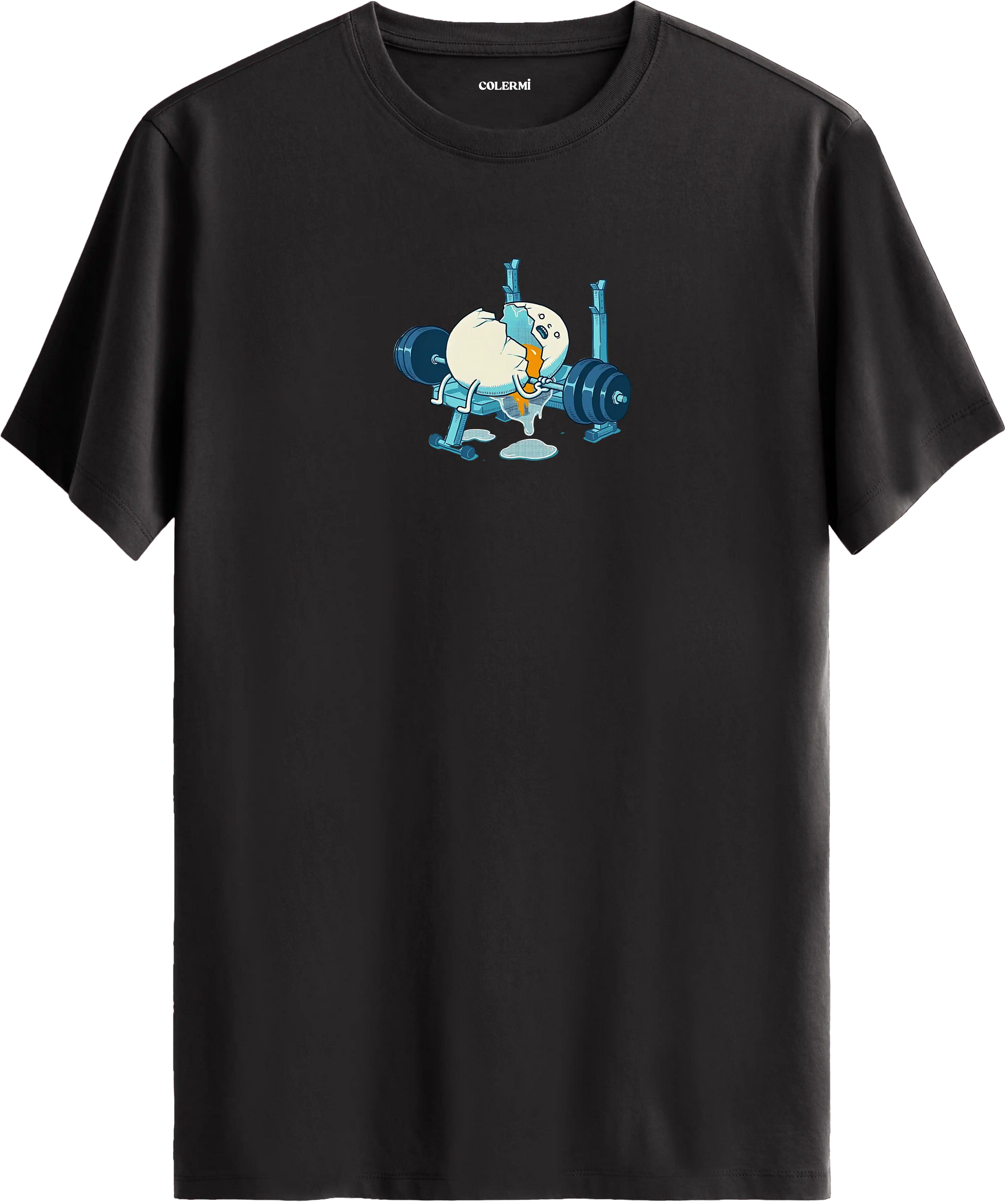 Ağırlık kaldıran yumurta baskılı tişört mizahi spor tasarım