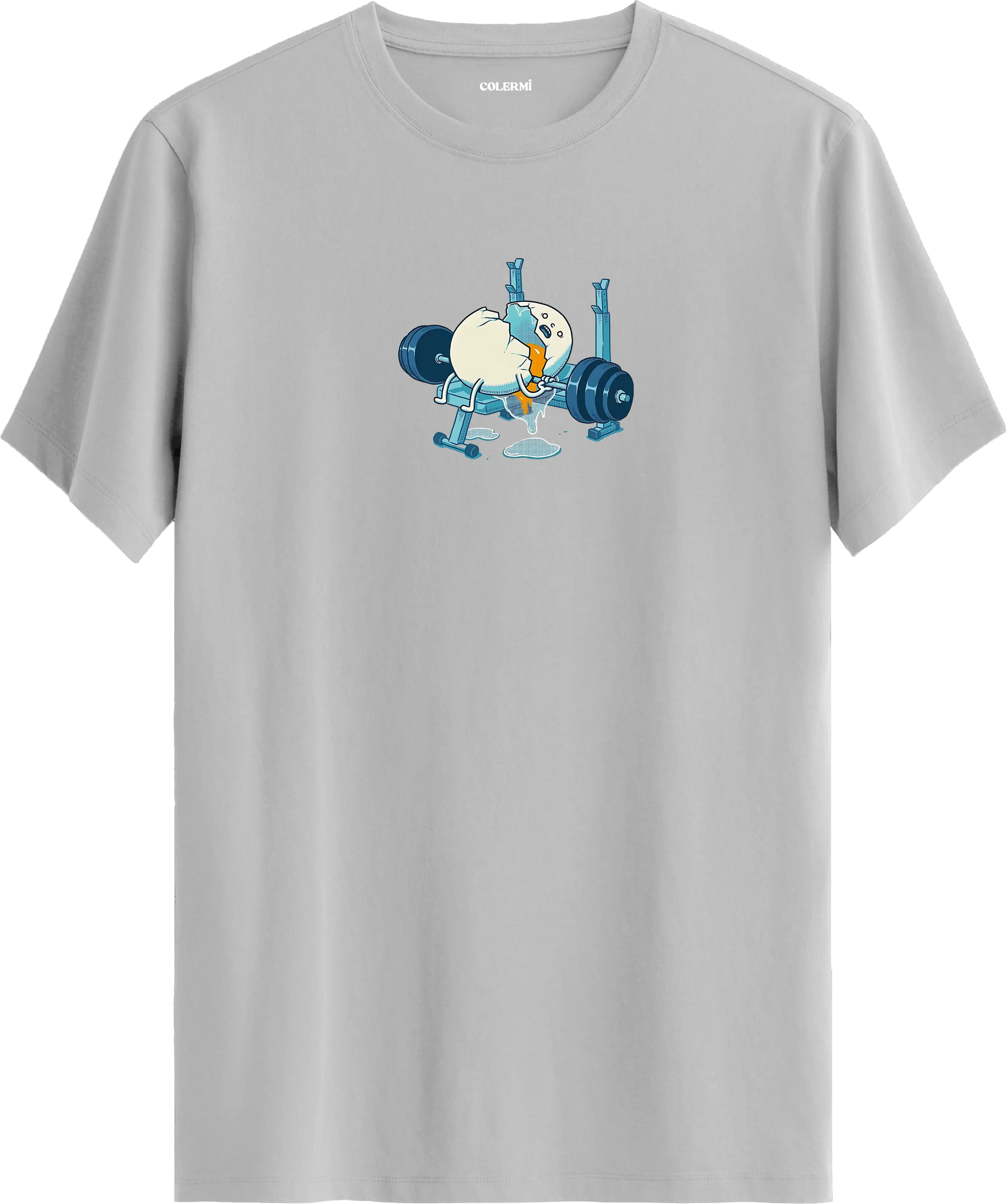 Ağırlık kaldıran yumurta baskılı tişört mizahi spor tasarım