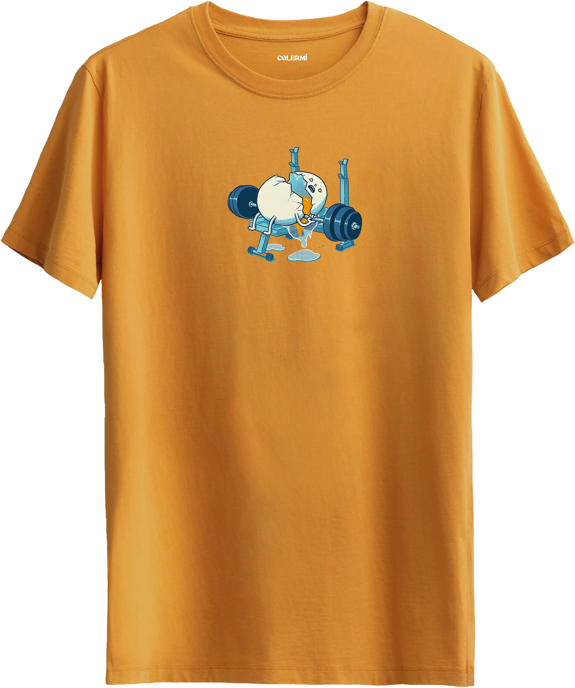 Ağırlık kaldıran yumurta baskılı tişört mizahi spor tasarım