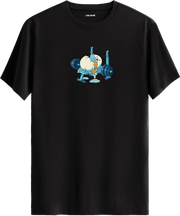 Ağırlık kaldıran yumurta baskılı tişört mizahi spor tasarım