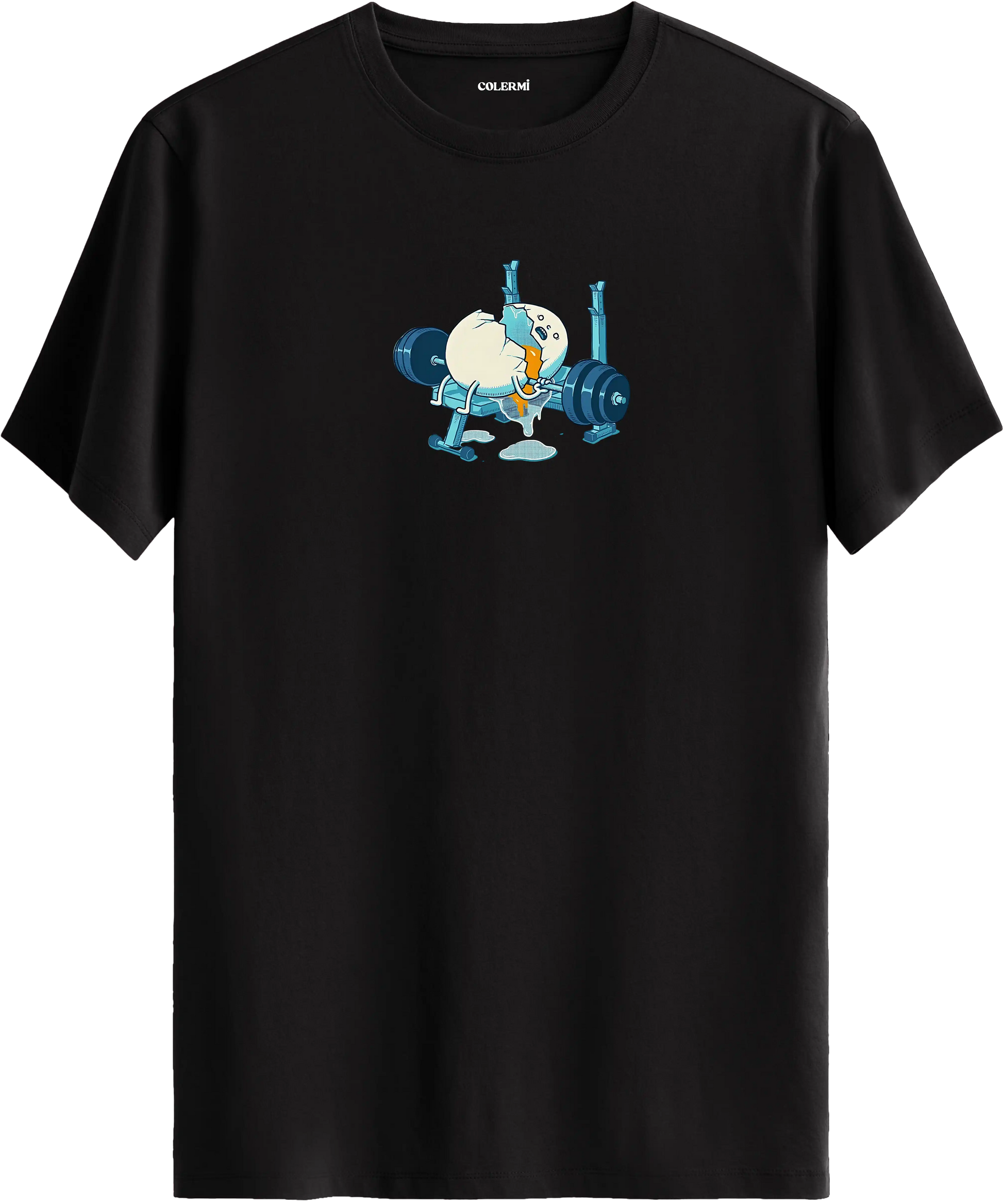 Ağırlık kaldıran yumurta baskılı tişört mizahi spor tasarım