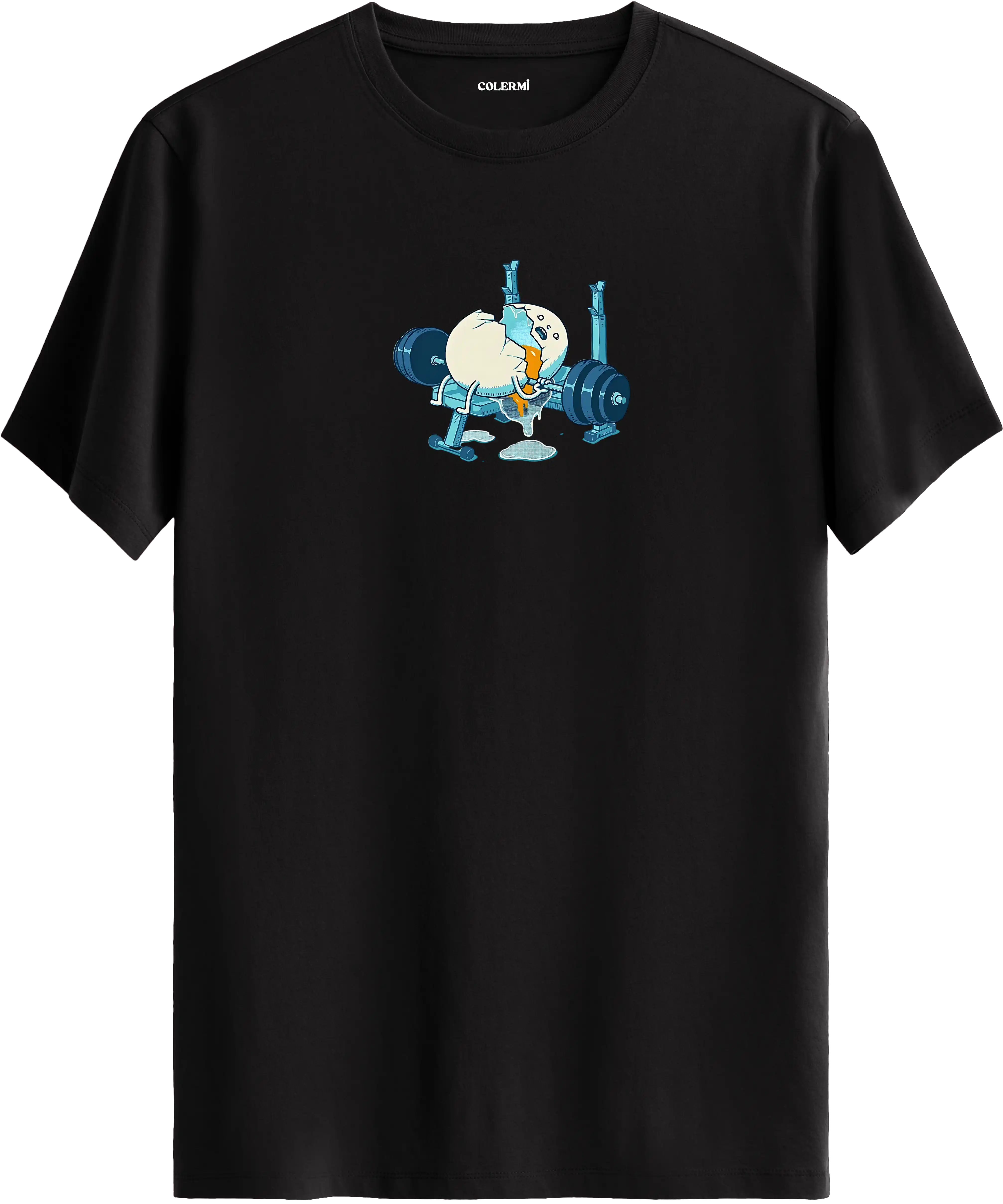 Ağırlık kaldıran yumurta baskılı tişört mizahi spor tasarım