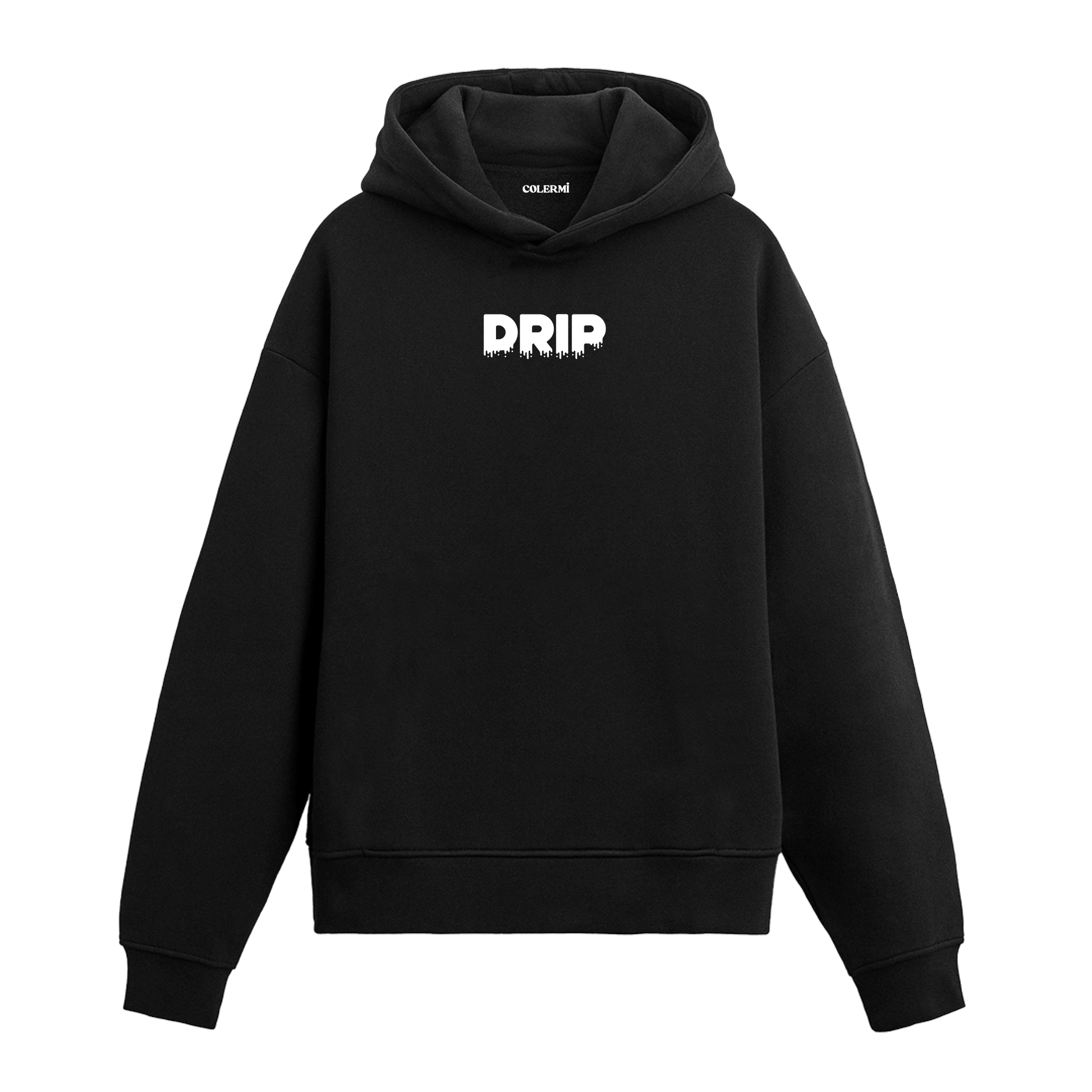 Siyah hoodie üzerinde akış yazısı baskısı