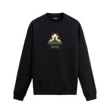 Alevli bir uzay gemisinde oturan uzaylı figürlü Colermi sweatshirt tasarımı.