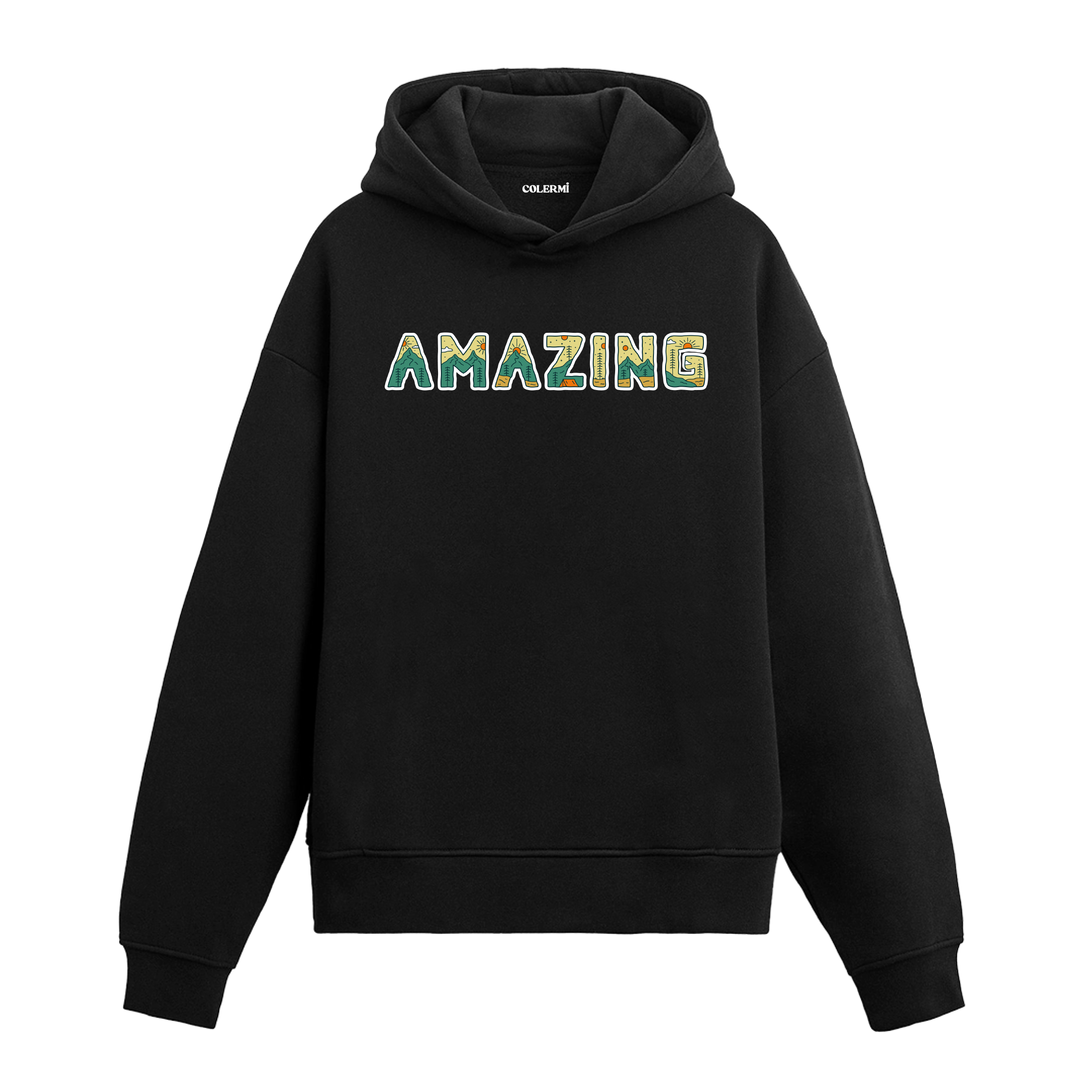 Siyah hoodie, Amazing yazılı baskı, modern tipografi tasarım pamuklu unisex hoodie
