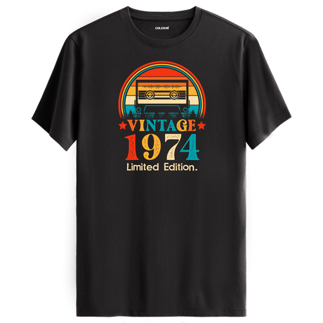 Antrasit vintage t-shirt, nostaljik müzik severler için 1974 yılına özel tasarlandı.