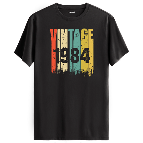 1984 tasarımlı retro vintage t-shirt, nostaljik stil sevenler için unisex model.