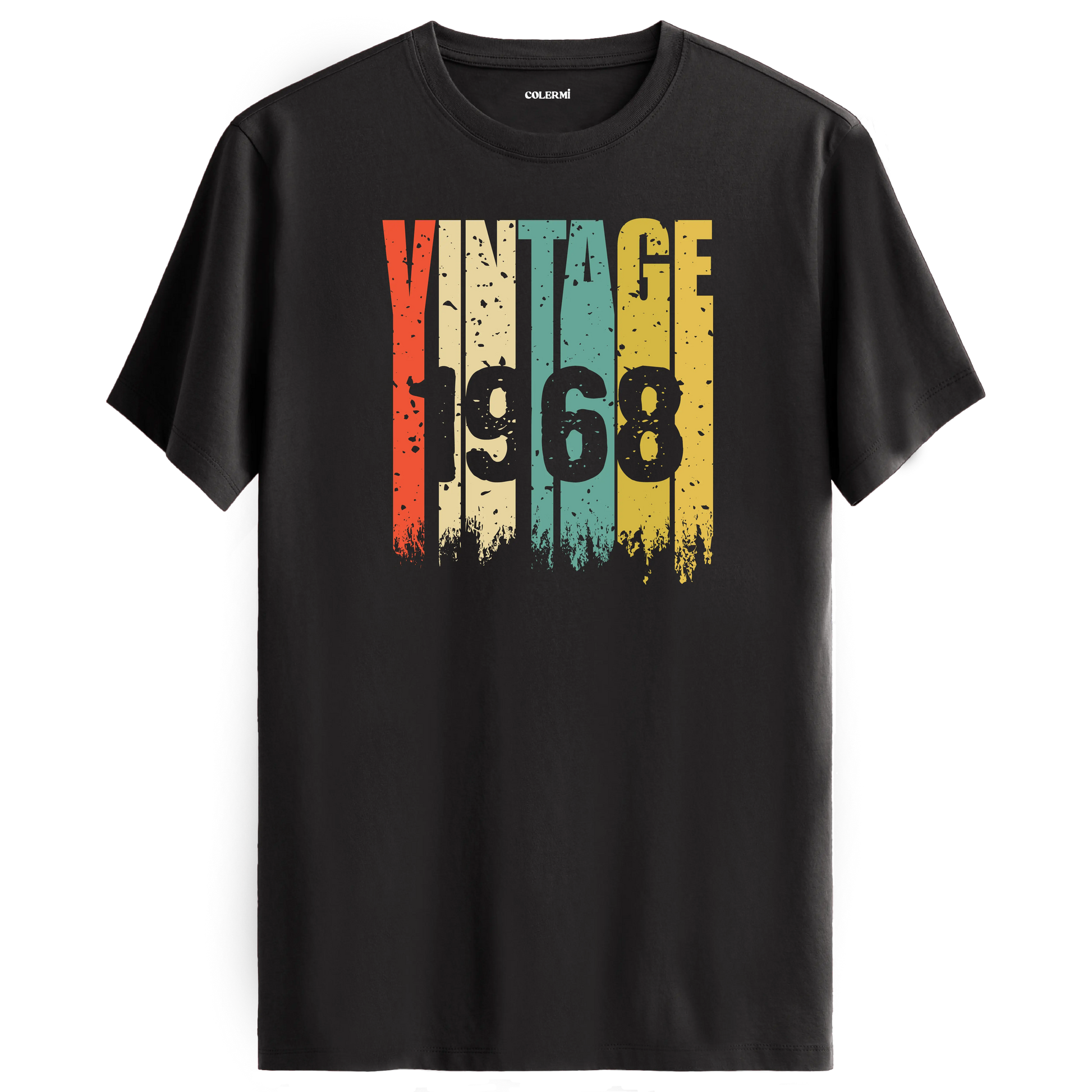 1968 yılının nostaljik ruhunu yansıtan vintage t-shirt, retro tarzı tamamlayan özel tasarım.