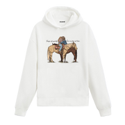 Aşık kovboylar ve at baskılı Colermi kapüşonlu hoodie, sıcak tutan western tarzı tasarım hoodie.