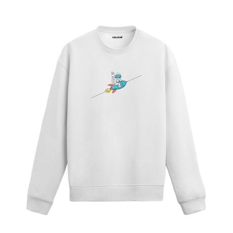 Roket üstünde oturan astronot figürlü Colermi sweatshirt tasarımı