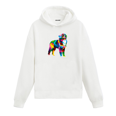 Renkli Avustralya Çoban Köpeği baskılı beyaz hoodie