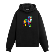 Renkli Avustralya Çoban Köpeği baskılı siyah hoodie