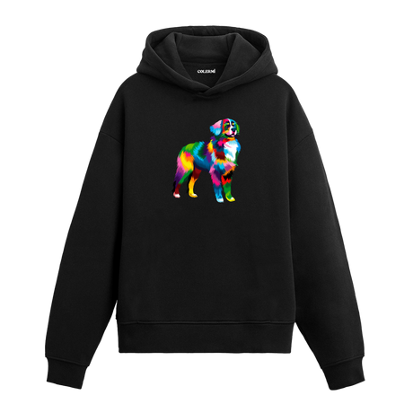Renkli Avustralya Çoban Köpeği baskılı siyah hoodie