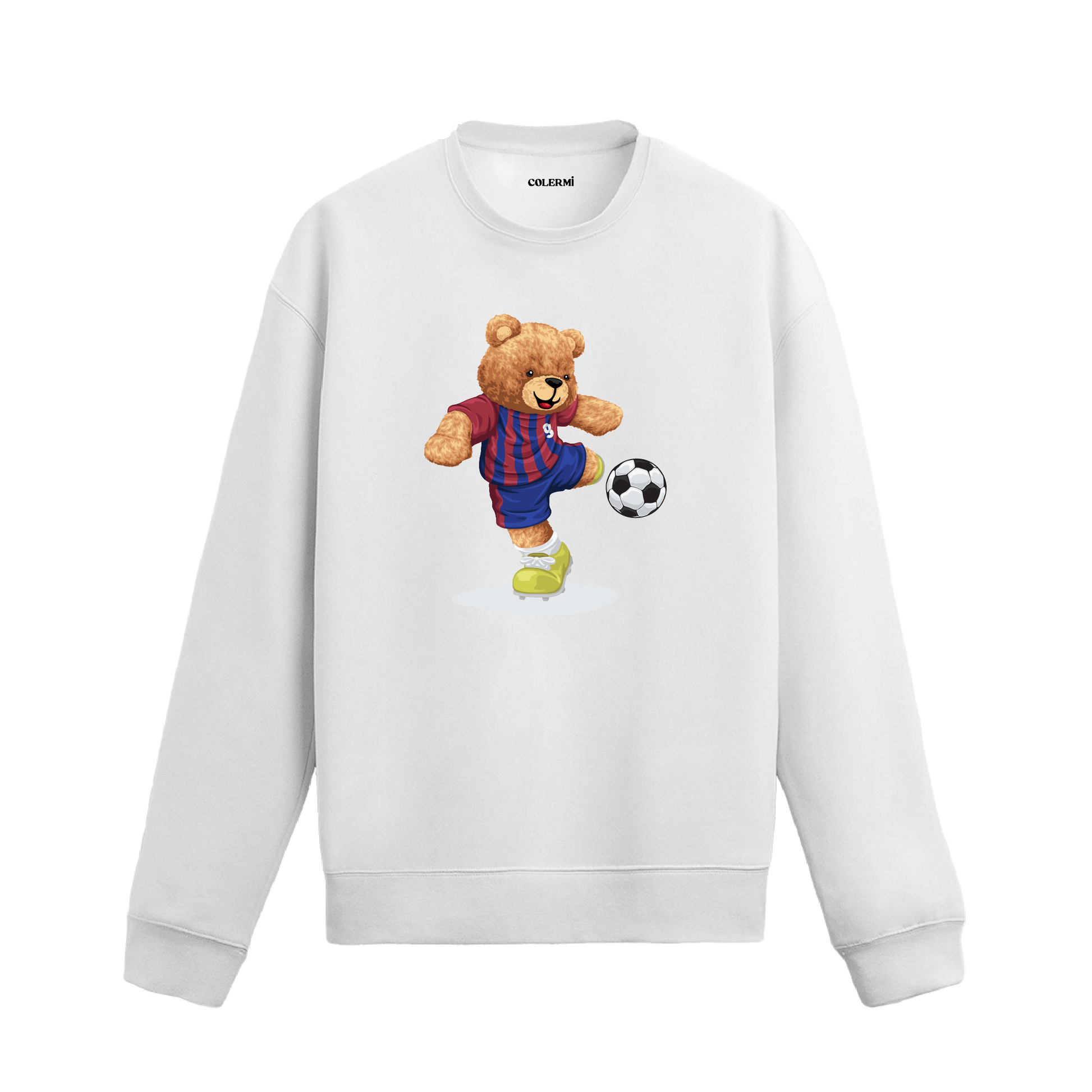 Football Bear Ayıcık Baskılı Sweatshirt, futbol temalı tasarımı ve %100 pamuklu kumaşı ile enerjik ve rahat bir stil sunuyor.