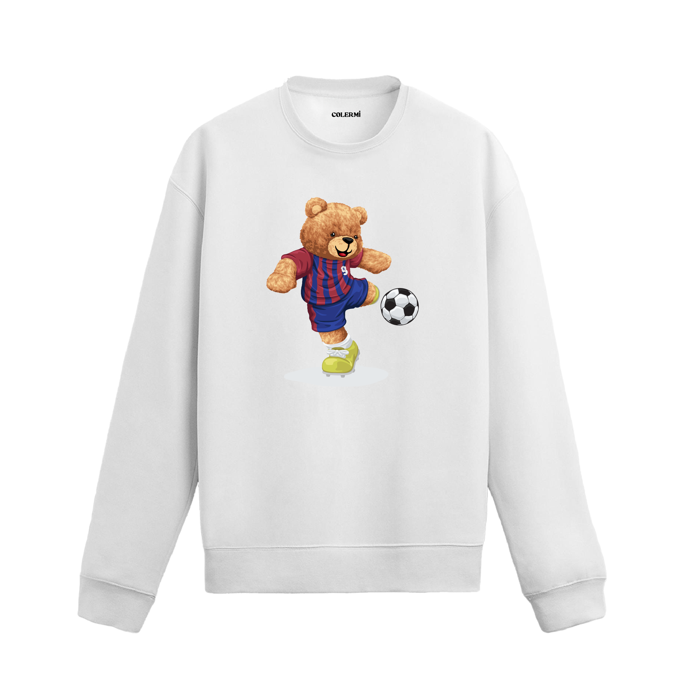 Football Bear Ayıcık Baskılı Sweatshirt, futbol temalı tasarımı ve %100 pamuklu kumaşı ile enerjik ve rahat bir stil sunuyor.