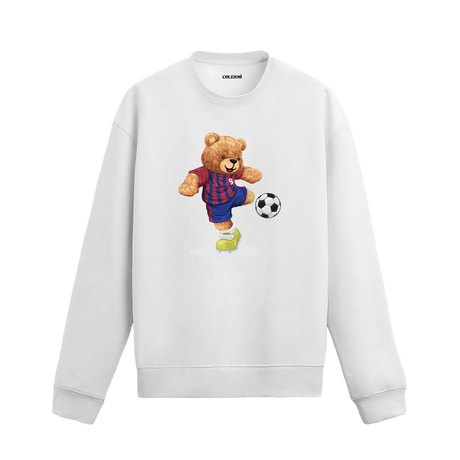 Football Bear Ayıcık Baskılı Sweatshirt, futbol temalı tasarımı ve %100 pamuklu kumaşı ile enerjik ve rahat bir stil sunuyor.