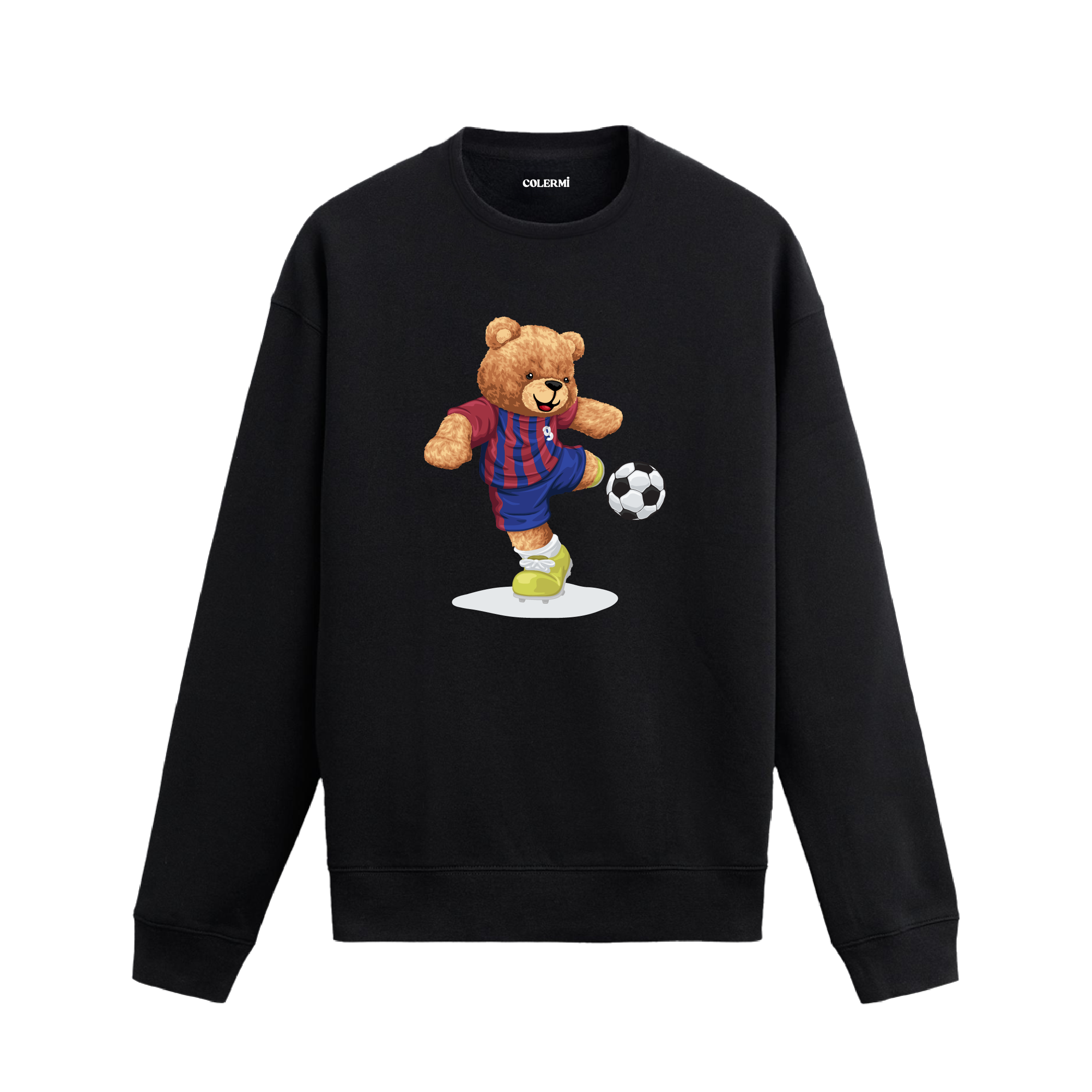 Football Bear Ayıcık Baskılı Sweatshirt, futbol temalı tasarımı ve %100 pamuklu kumaşı ile enerjik ve rahat bir stil sunuyor.