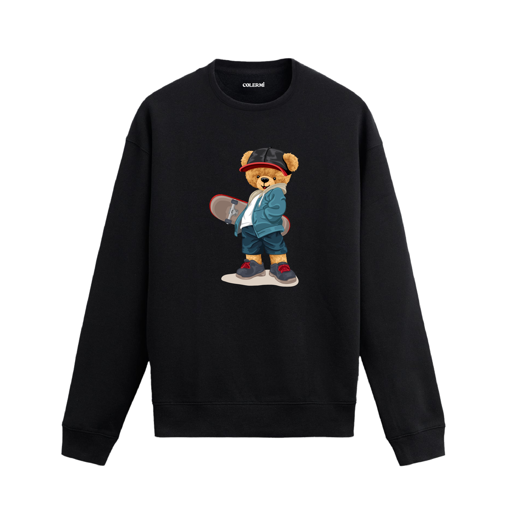 Street Skater Bear Ayıcık Baskılı Sweatshirt, kaykay temalı tasarımı ve %100 pamuklu kumaşı ile enerjik ve özgün bir stil sunuyor.