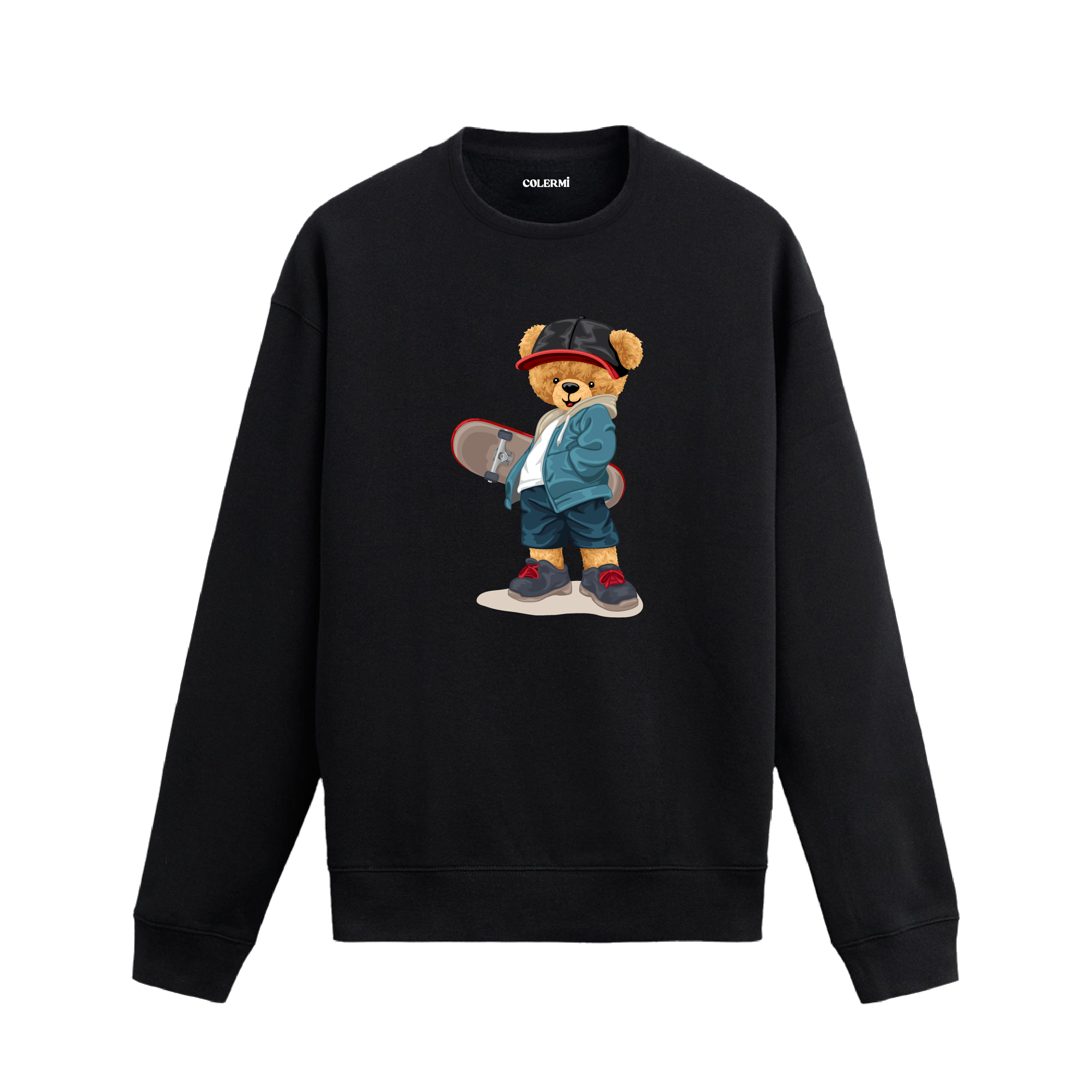 Street Skater Bear Ayıcık Baskılı Sweatshirt, kaykay temalı tasarımı ve %100 pamuklu kumaşı ile enerjik ve özgün bir stil sunuyor.