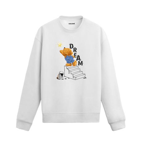Dream Star ayıcık baskılı sweatshirt, yıldızlara uzanan tasarımı ve pamuklu dokusuyla hayallerine eşlik eden rahat bir stil sunuyor.