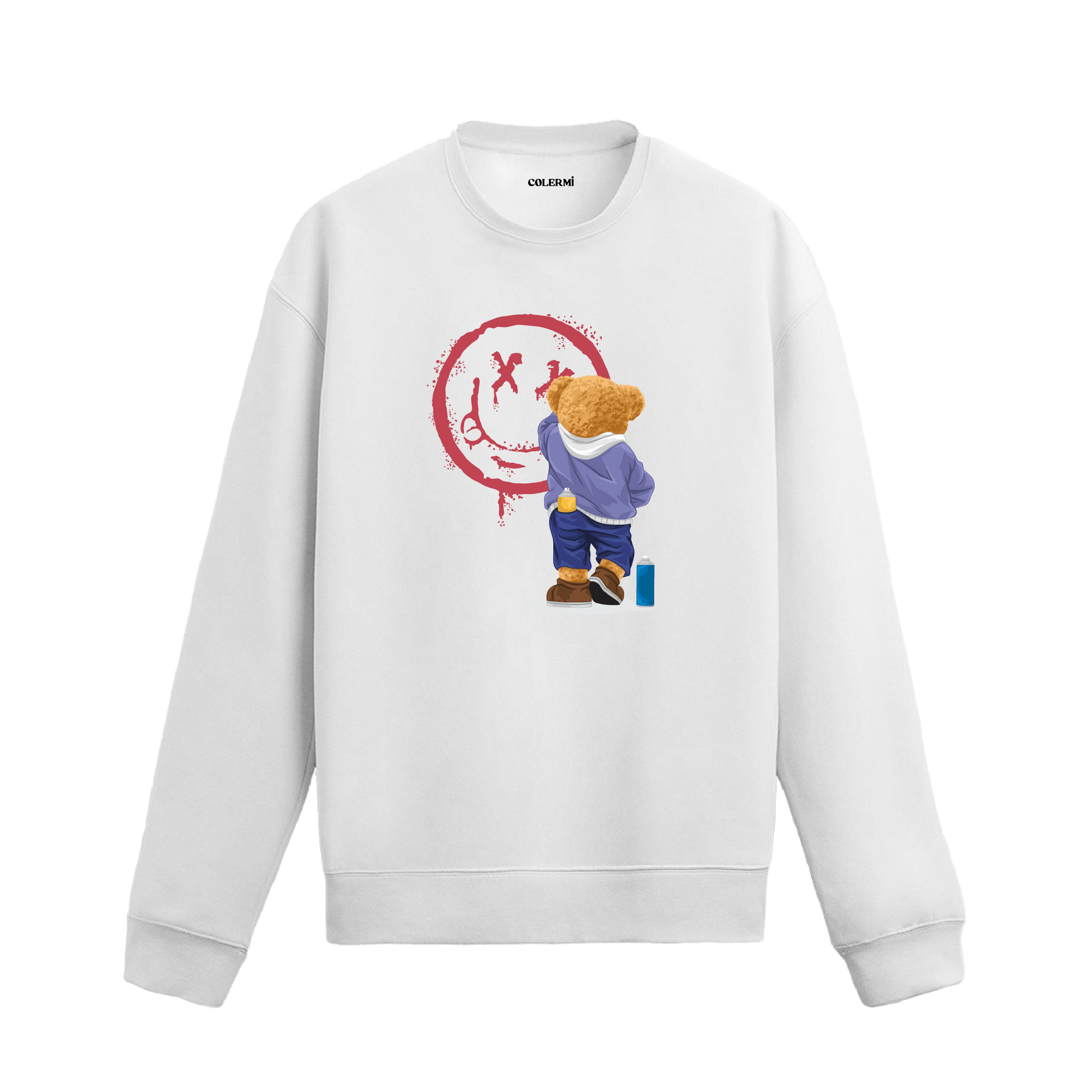 Graffiti Street ayıcık baskılı sweatshirt, sokak sanatı tasarımı ve pamuklu dokusuyla şehir stiline enerji katıyor.