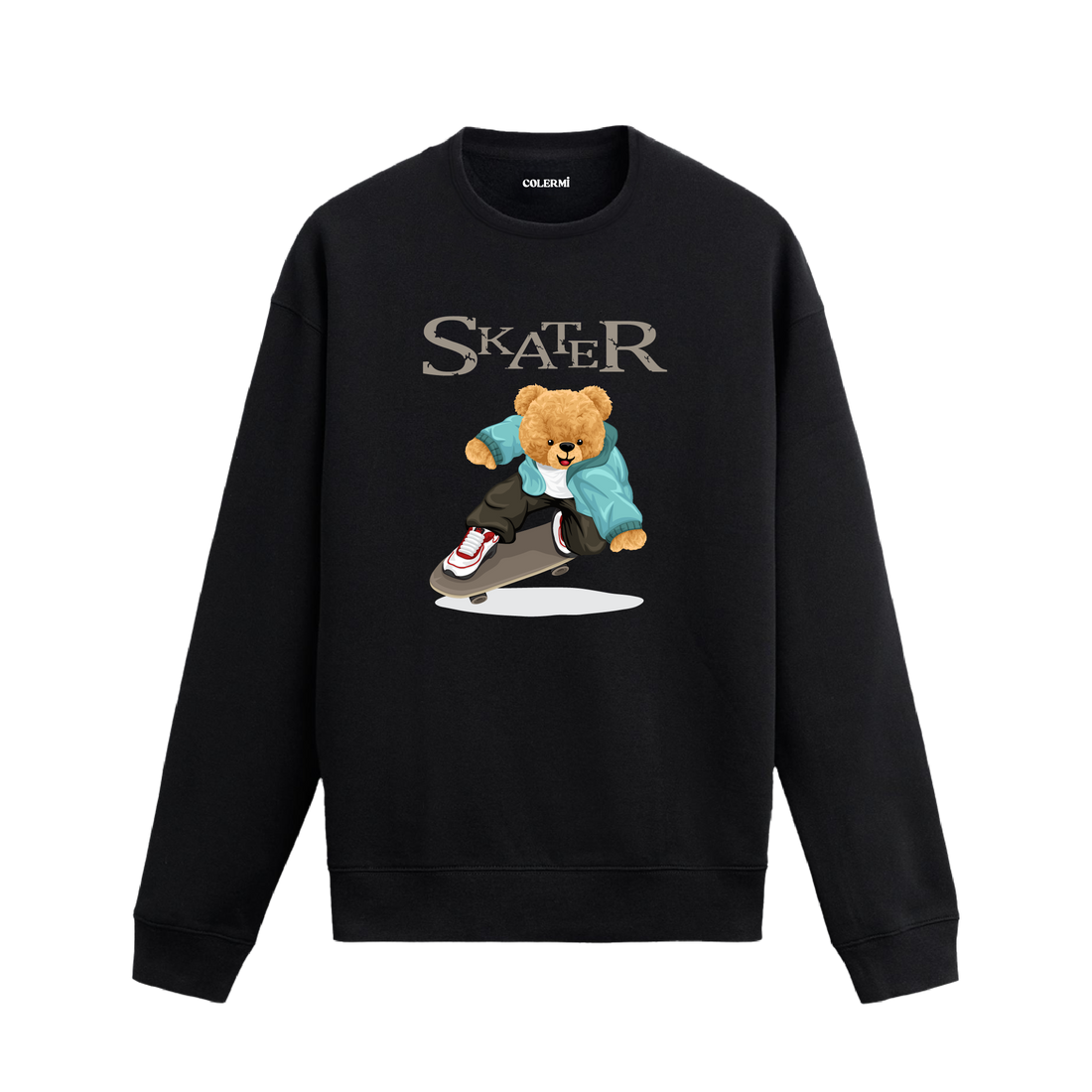 Skater ayıcık baskılı sweatshirt, kaykay temalı tasarımı ve pamuklu dokusuyla günlük stilinize enerjik bir hava katıyor.