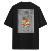 Bahama Mama baskılı, katmanlı kokteyl tasarımlı sırt detaylı oversize tişört