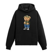 Balık tutan ayıcık figürlü tasarım hoodie modeli.