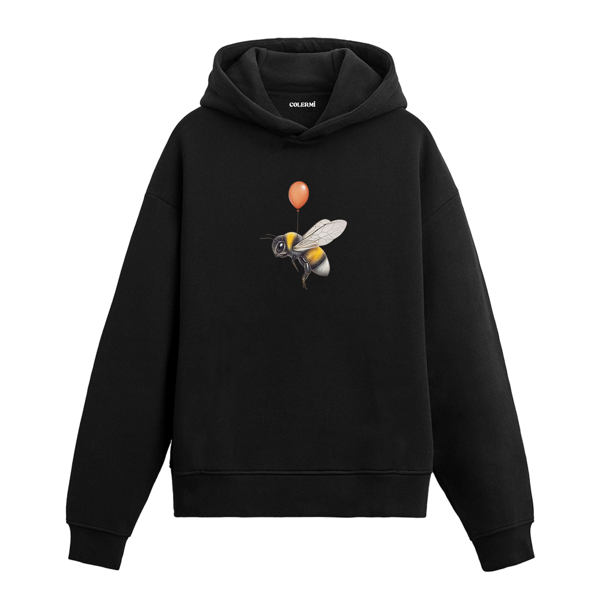 Balonla havaya uçan arı baskılı hoodie tasarımı