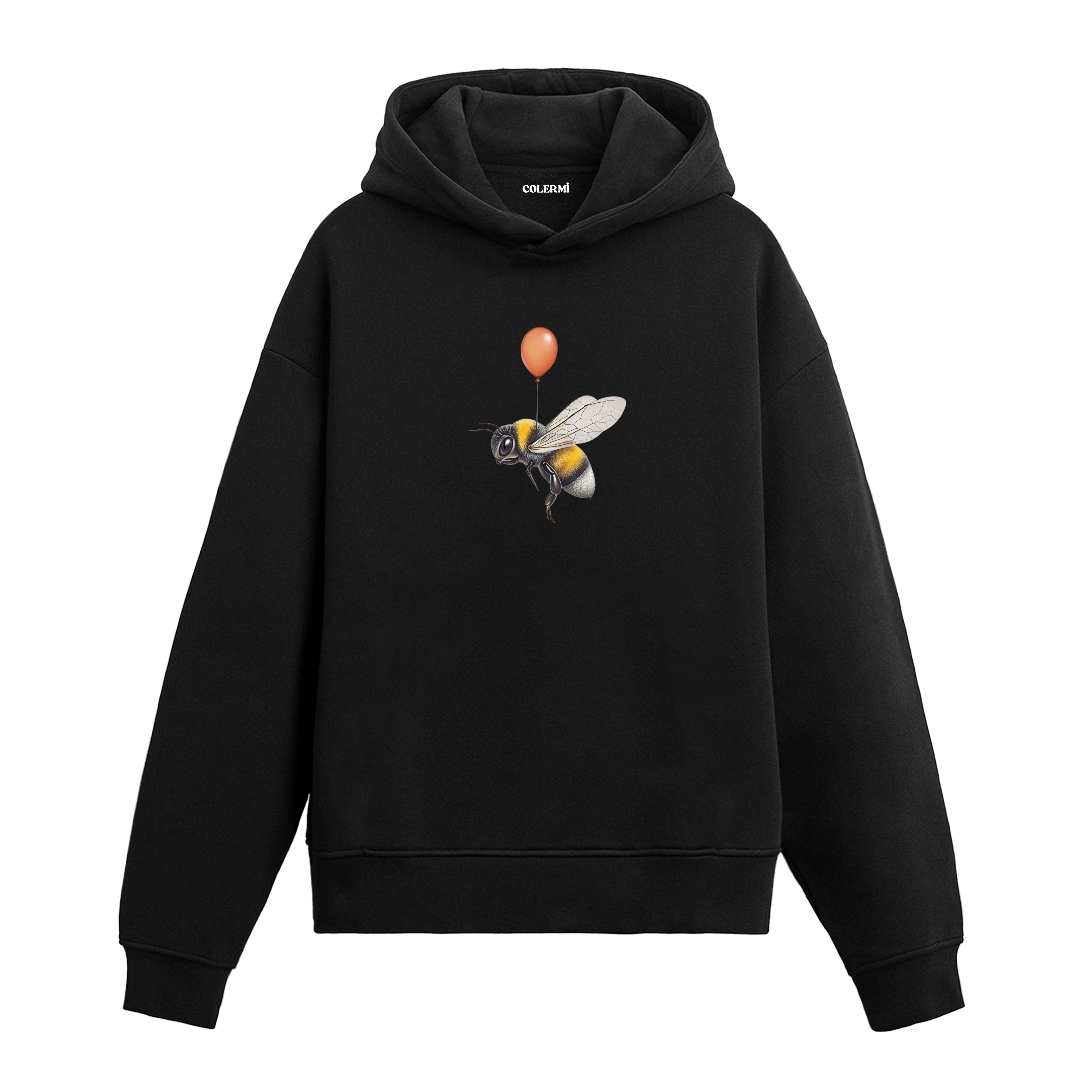 Balonla havaya uçan arı baskılı hoodie tasarımı