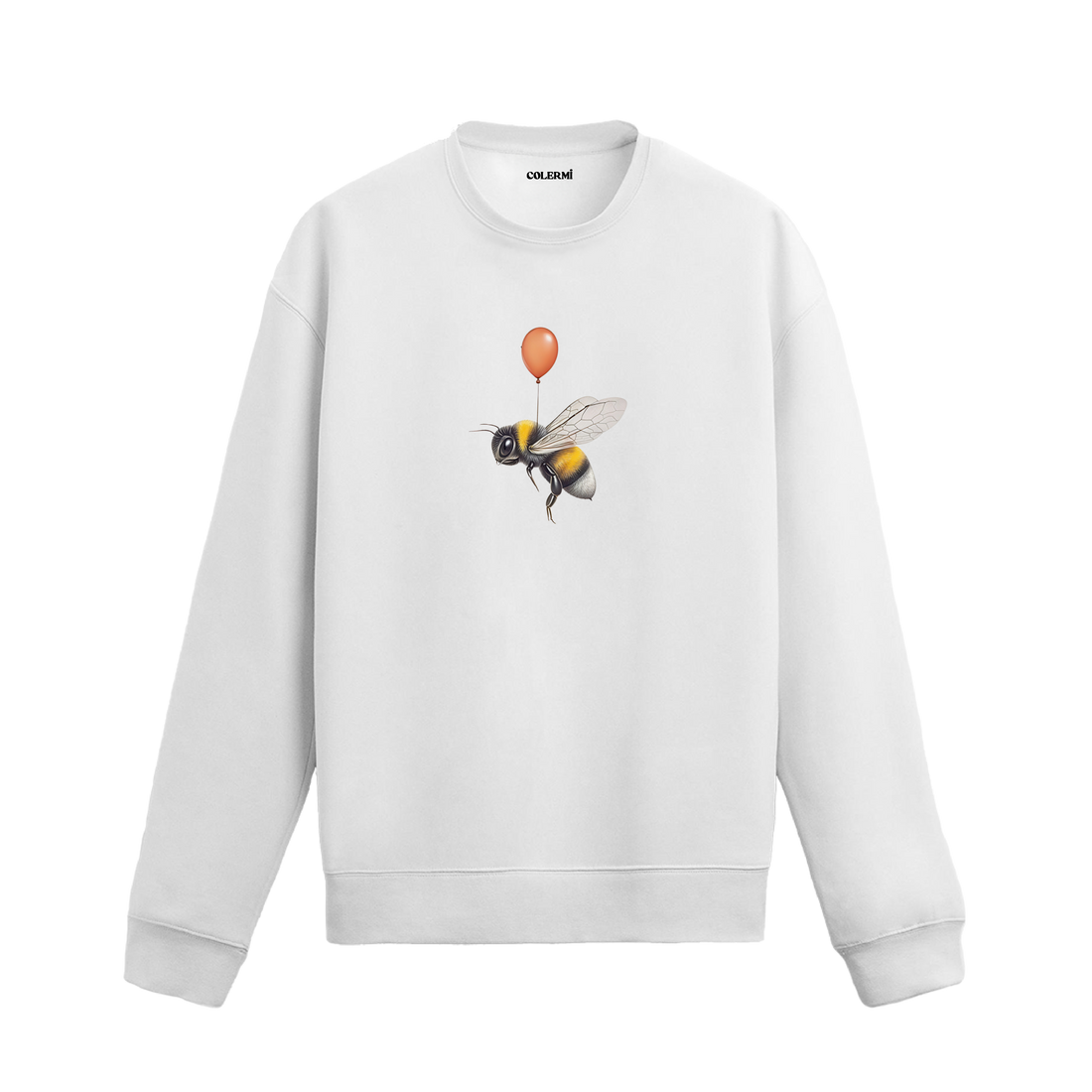Balonla havada duran arı baskılı sweatshirt tasarımı