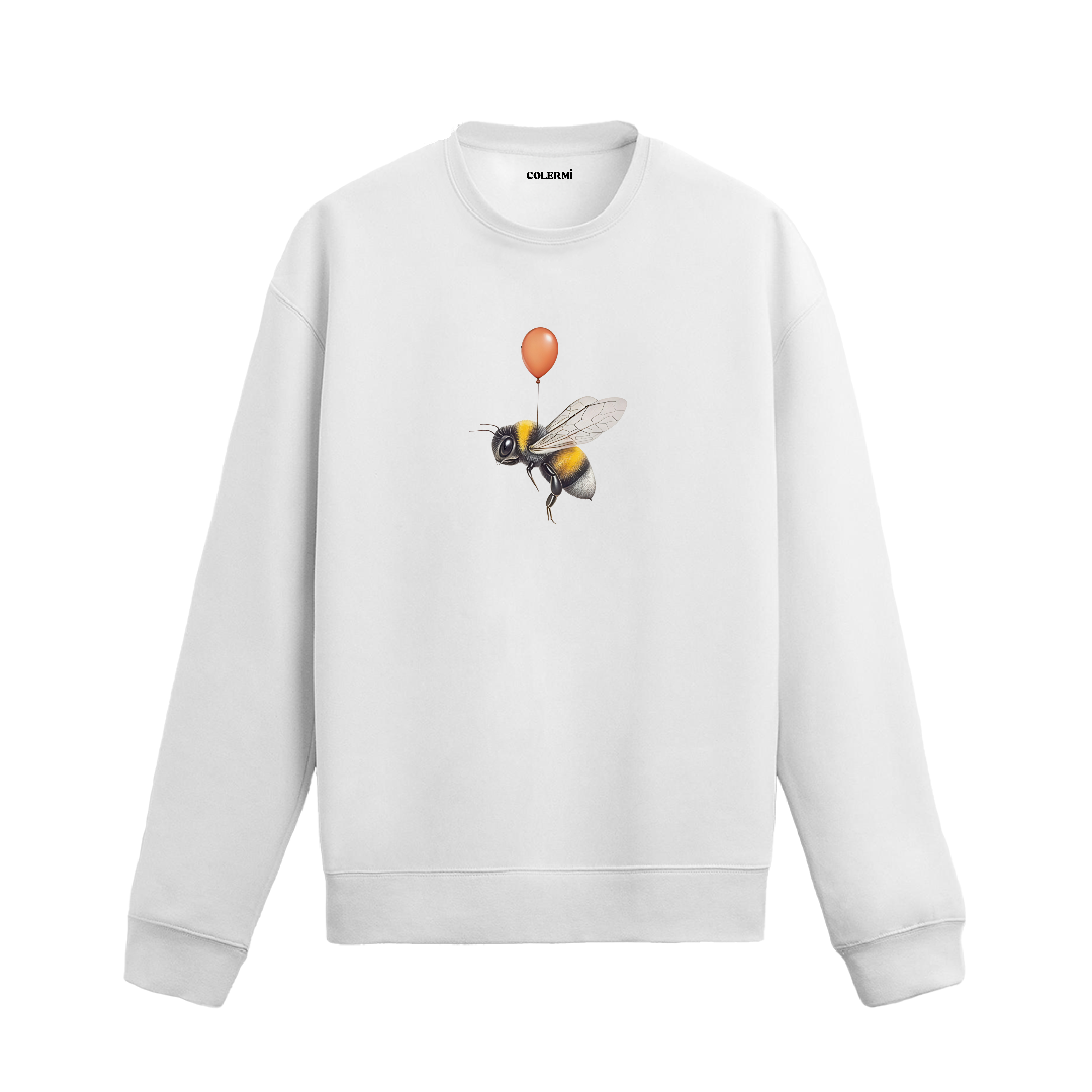 Balonla havada duran arı baskılı sweatshirt tasarımı